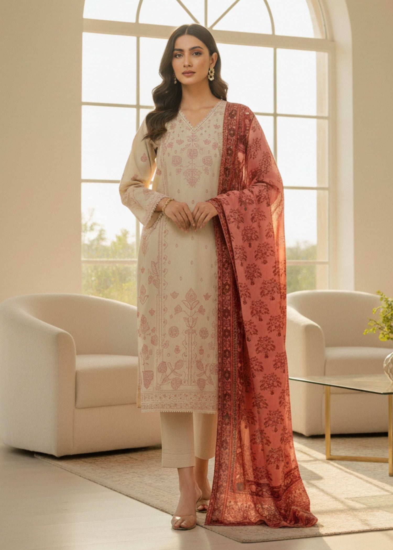 khaddar Kurta Set in Beige