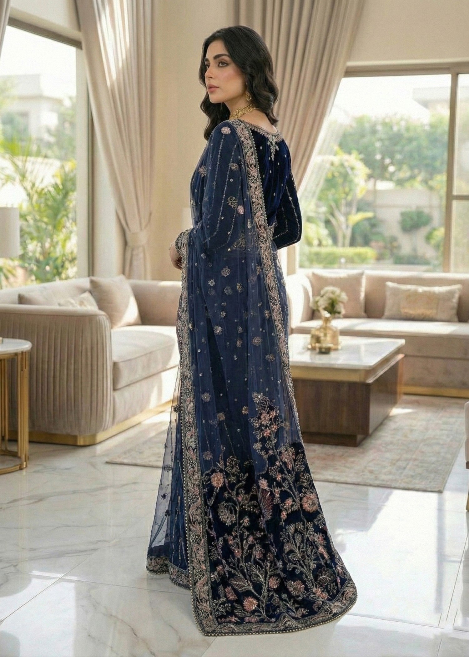 velvet Saree in Blue