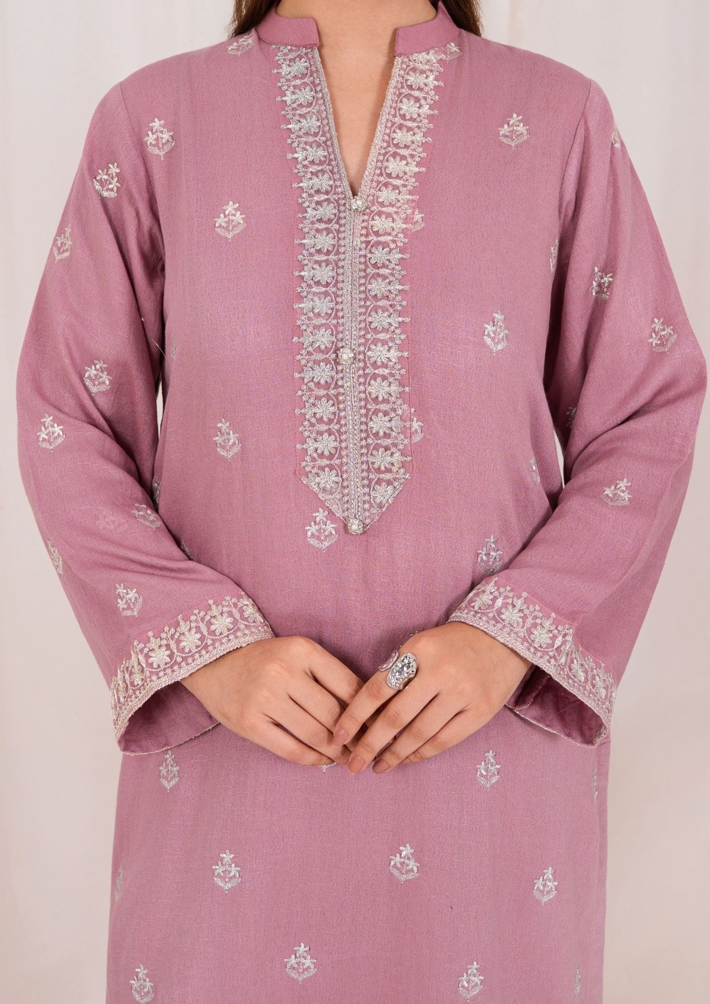 silk karandi Kurta Set in Tea rose pink