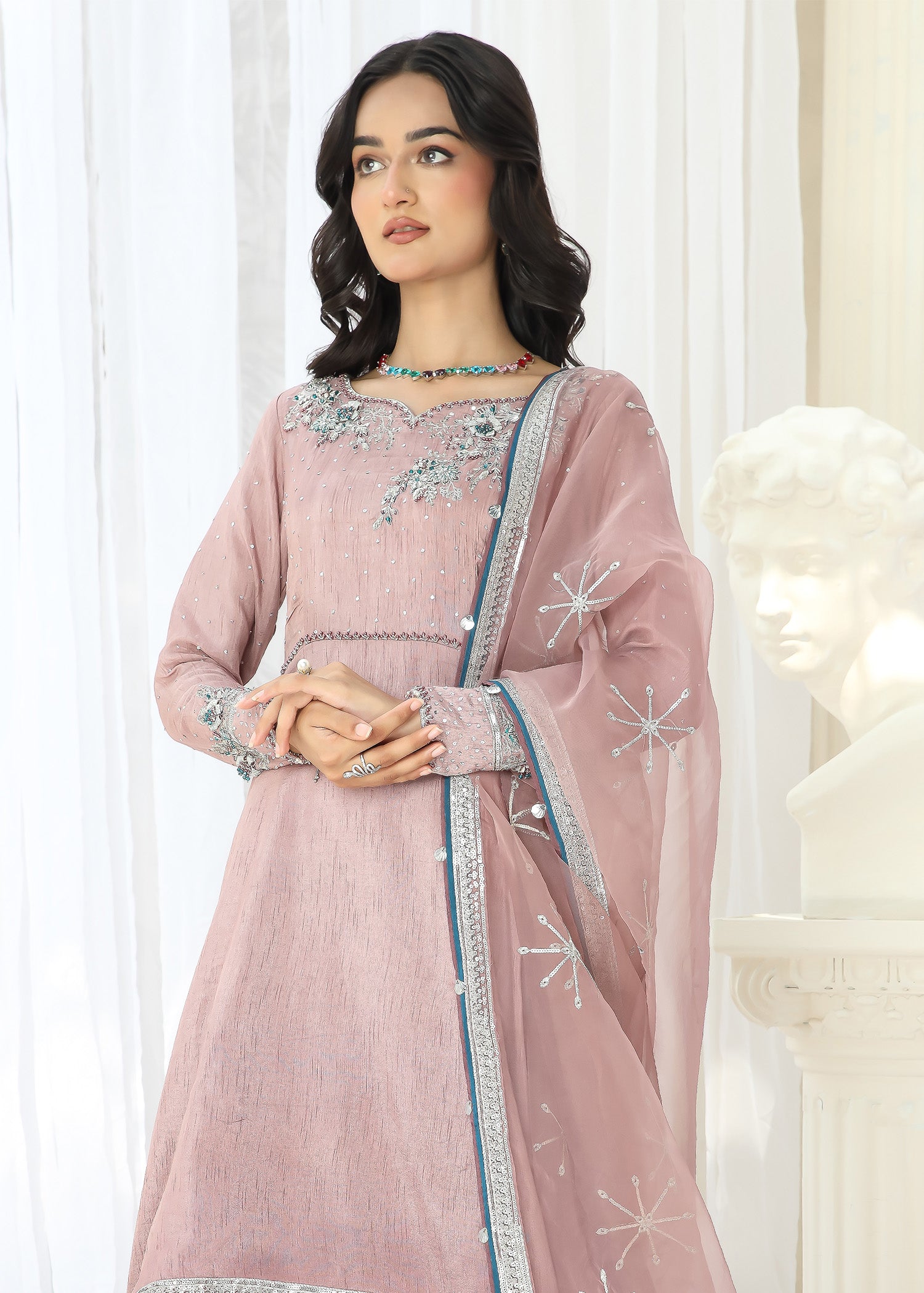 raw silk Pishwas in Mauve pink, blue