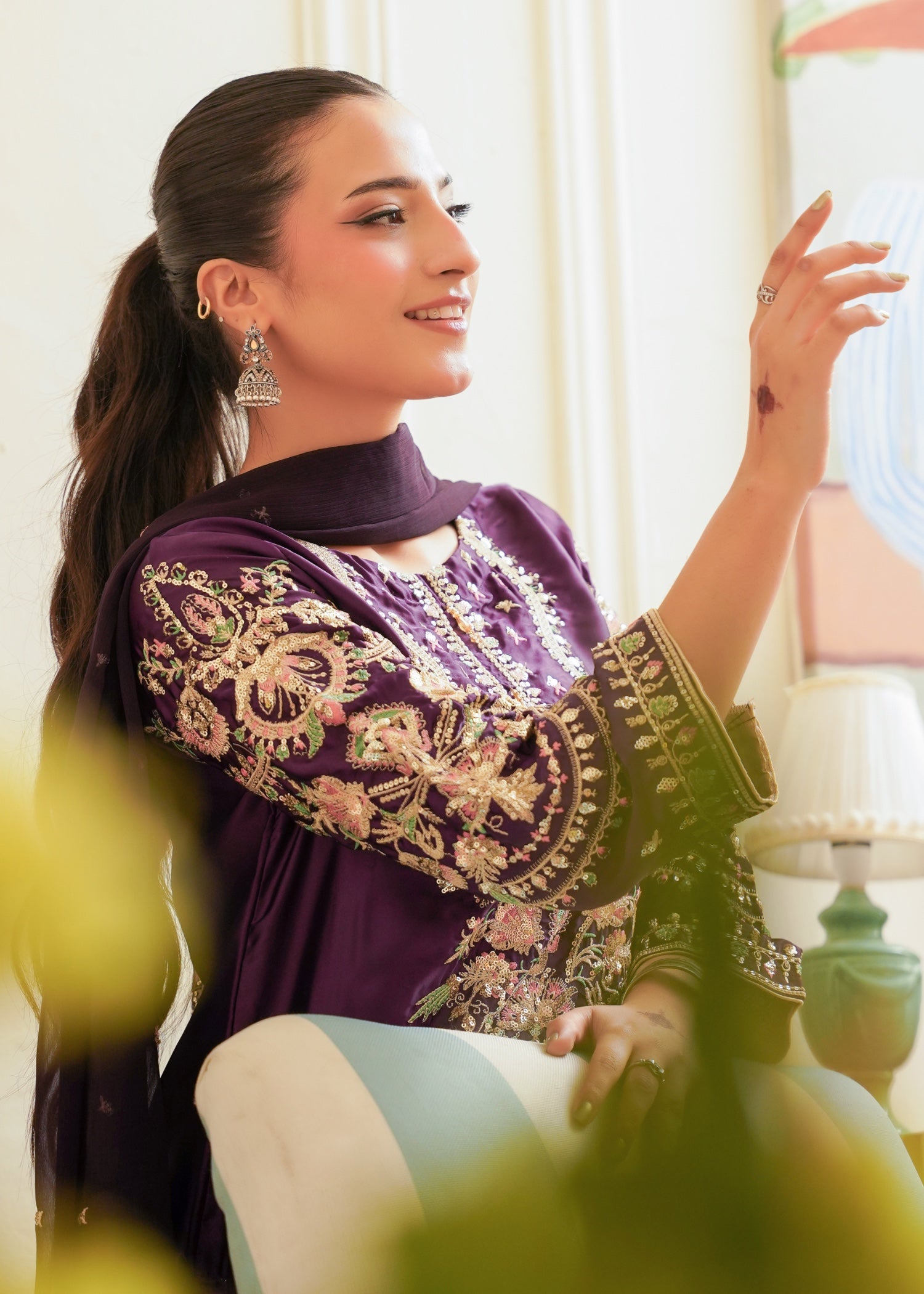 silk Kurta Set in Plum