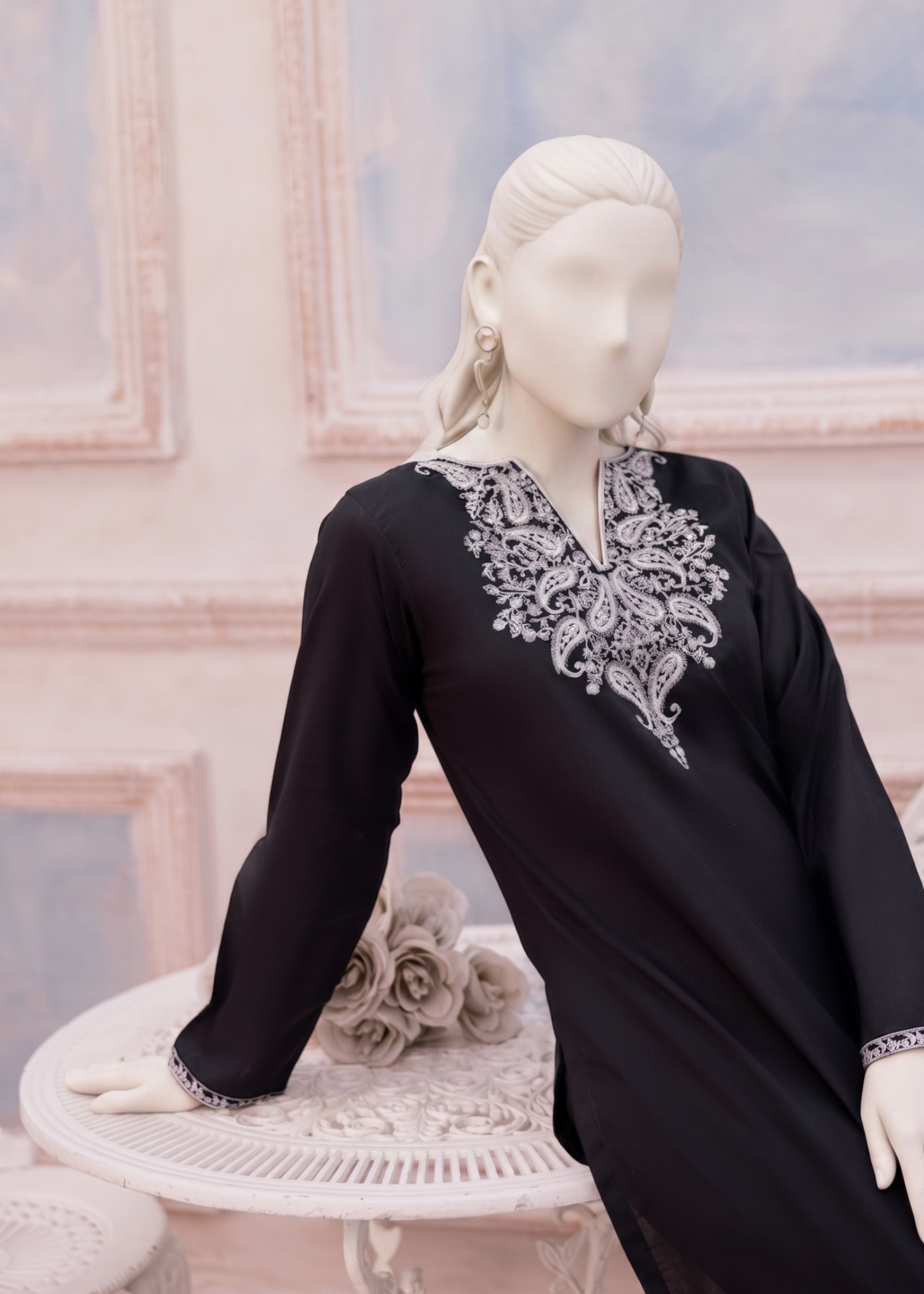 cotton dobby Kurta Set in Black