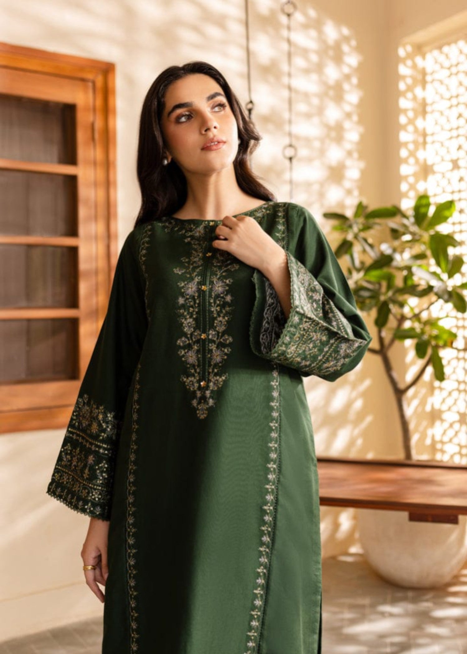 linen Kurta Set in Green