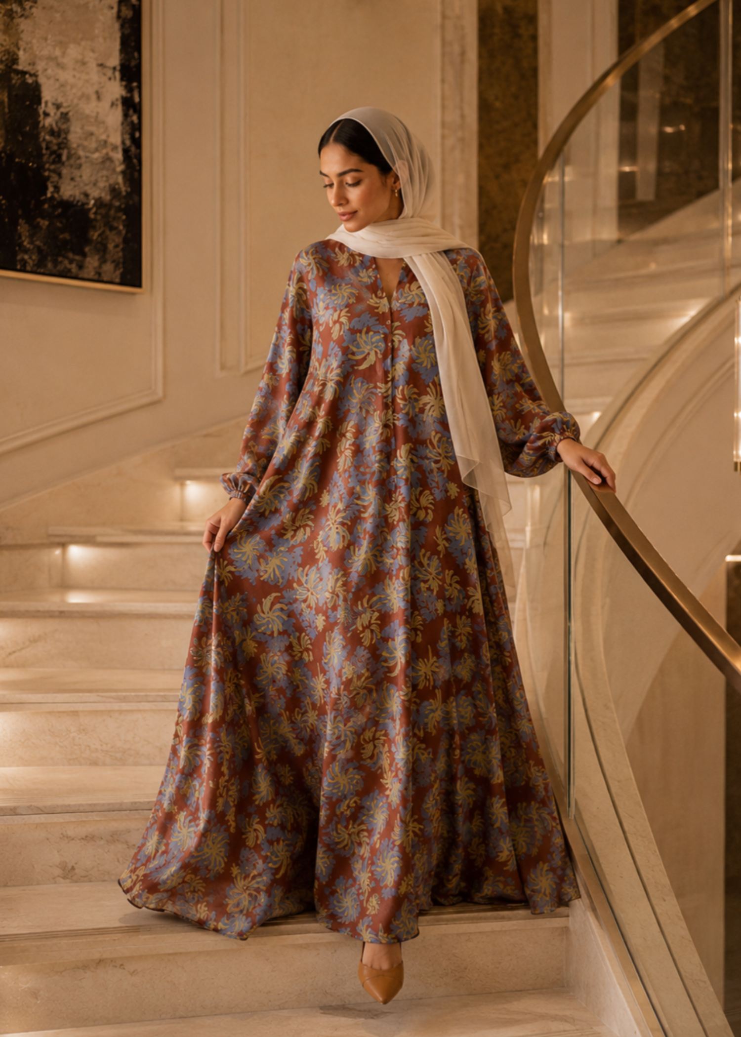 lawn Abaya in Rustic brown