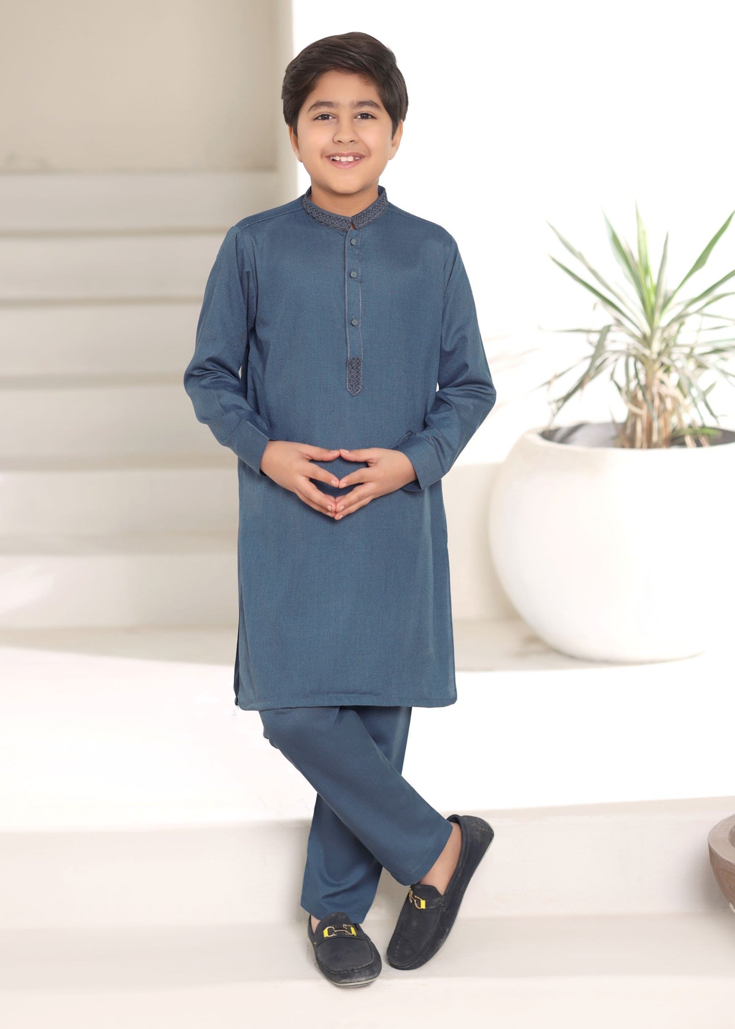 wash & wear Kurta Set in Steel blue