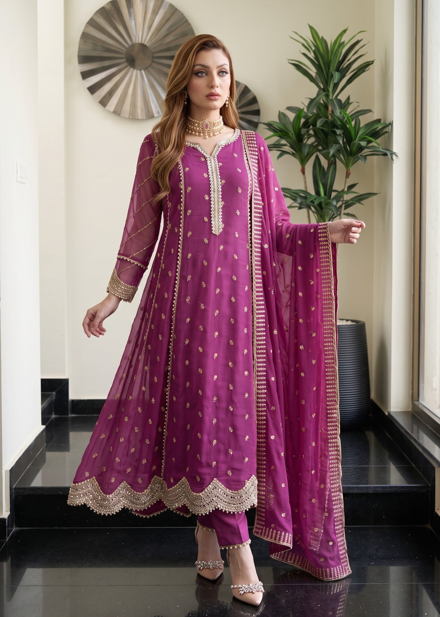 chiffon Pishwas in Mauve