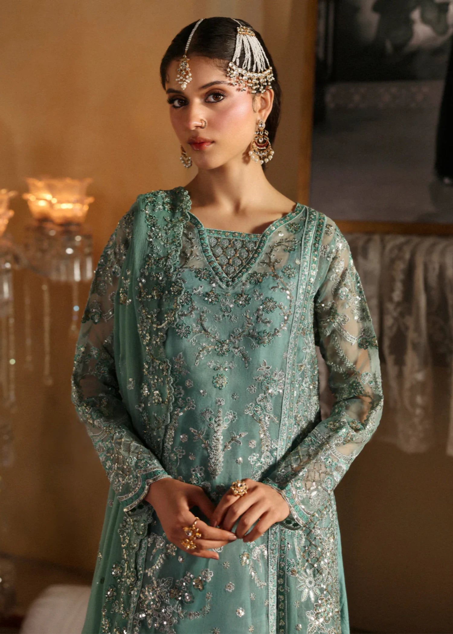 organza Unstitched in Jade green