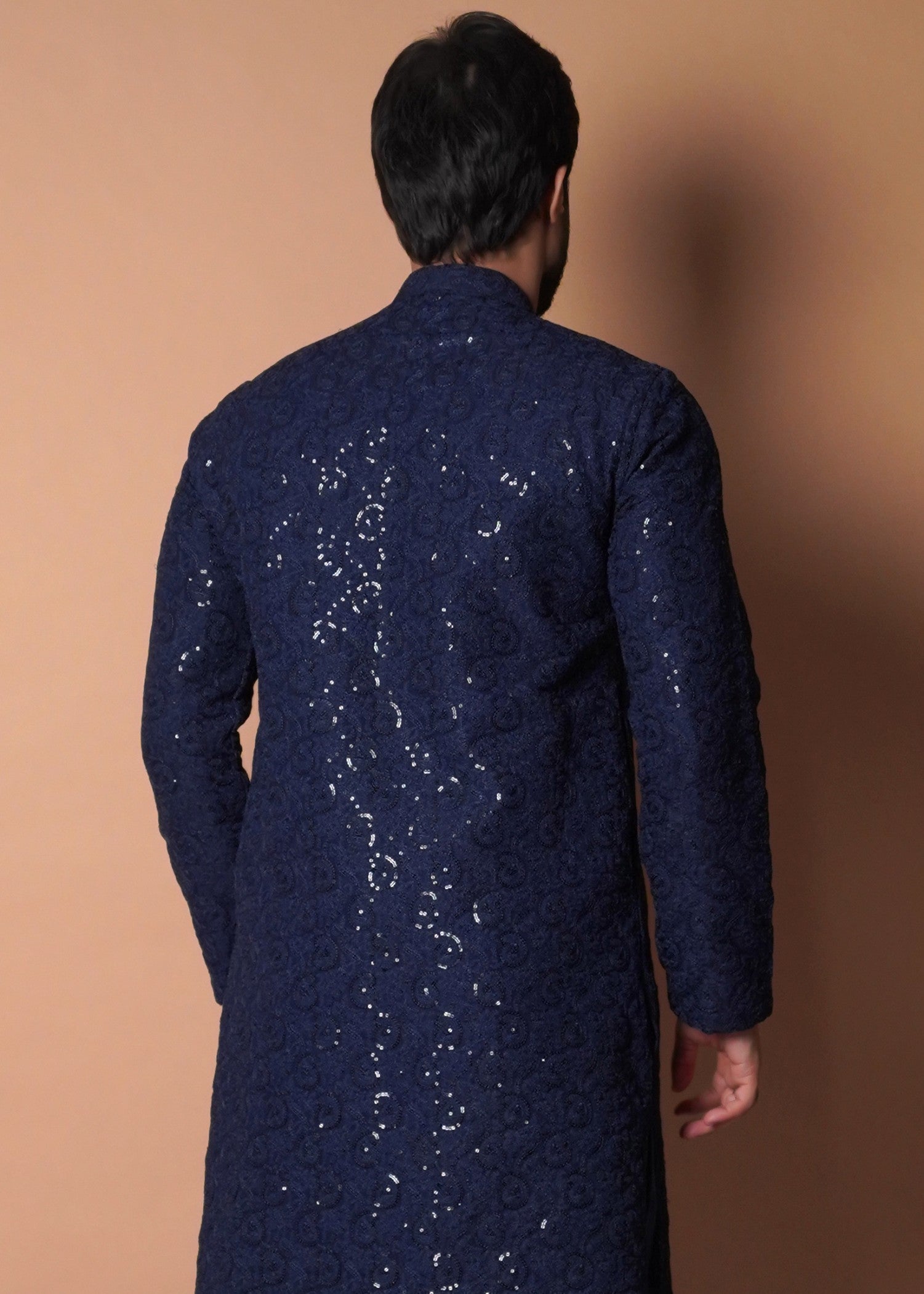 viscose raw silk Kurta Set in Navy blue
