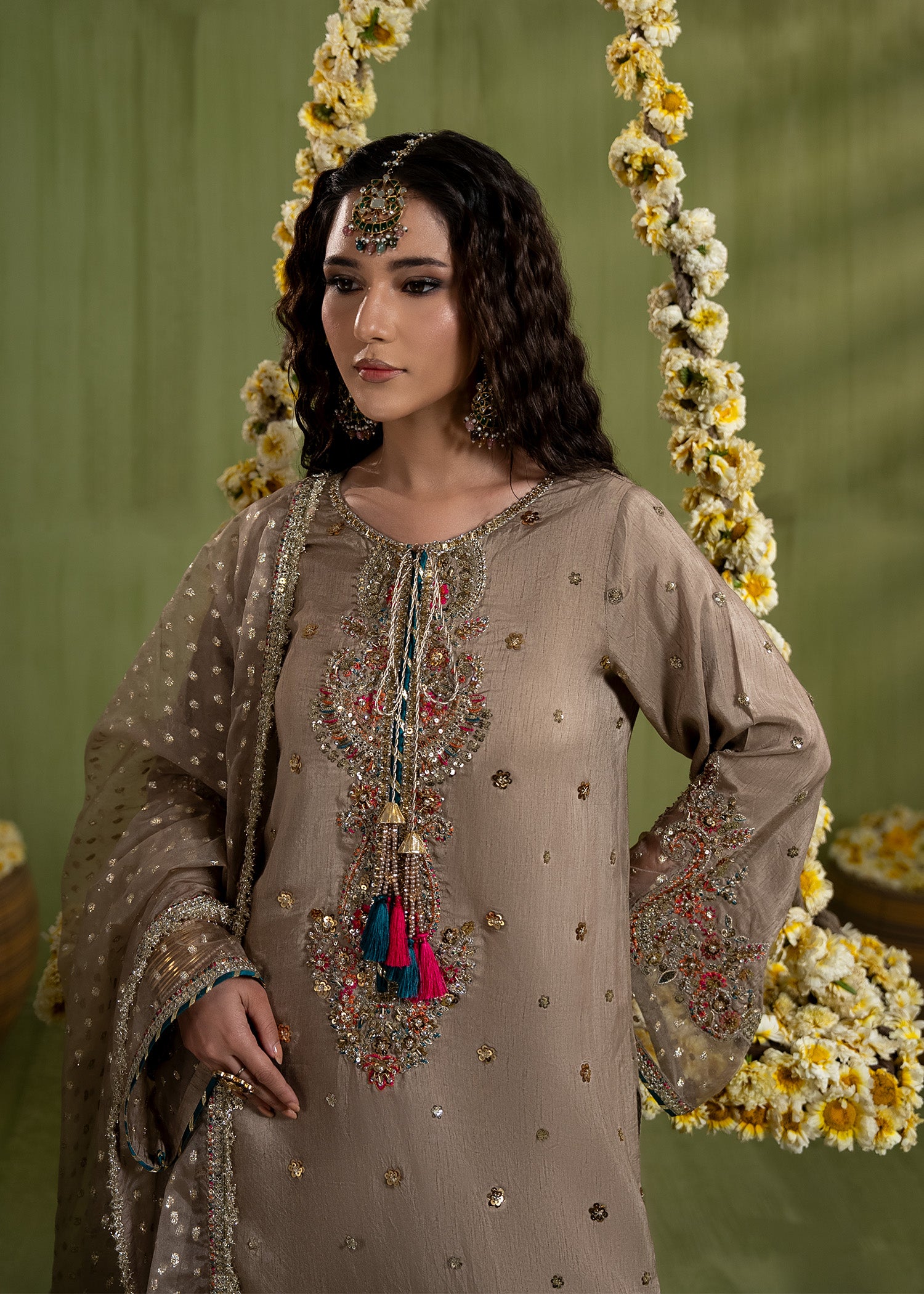 raw silk Kurta Set in Brown