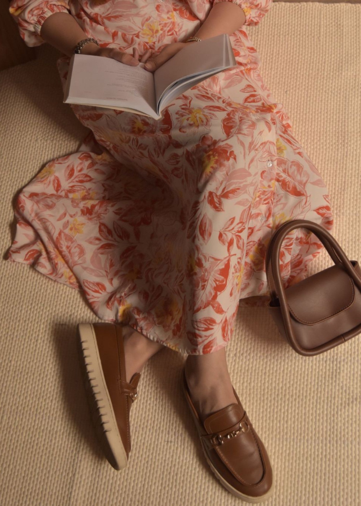 georgette Dress in Peach pink, off-white
