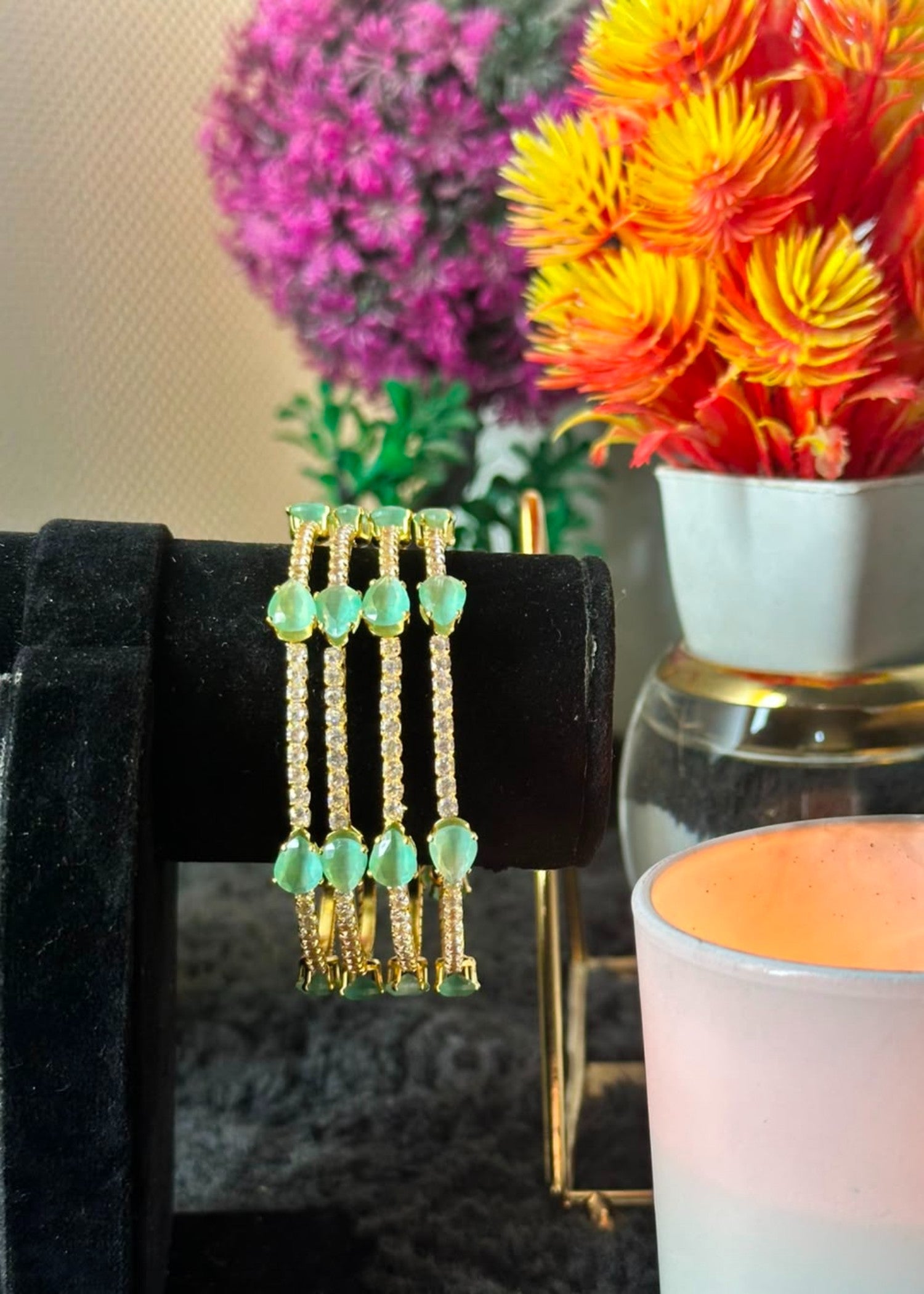 Bangles in Gold, mint green Color by - Trendy Women Bangles YSU8573