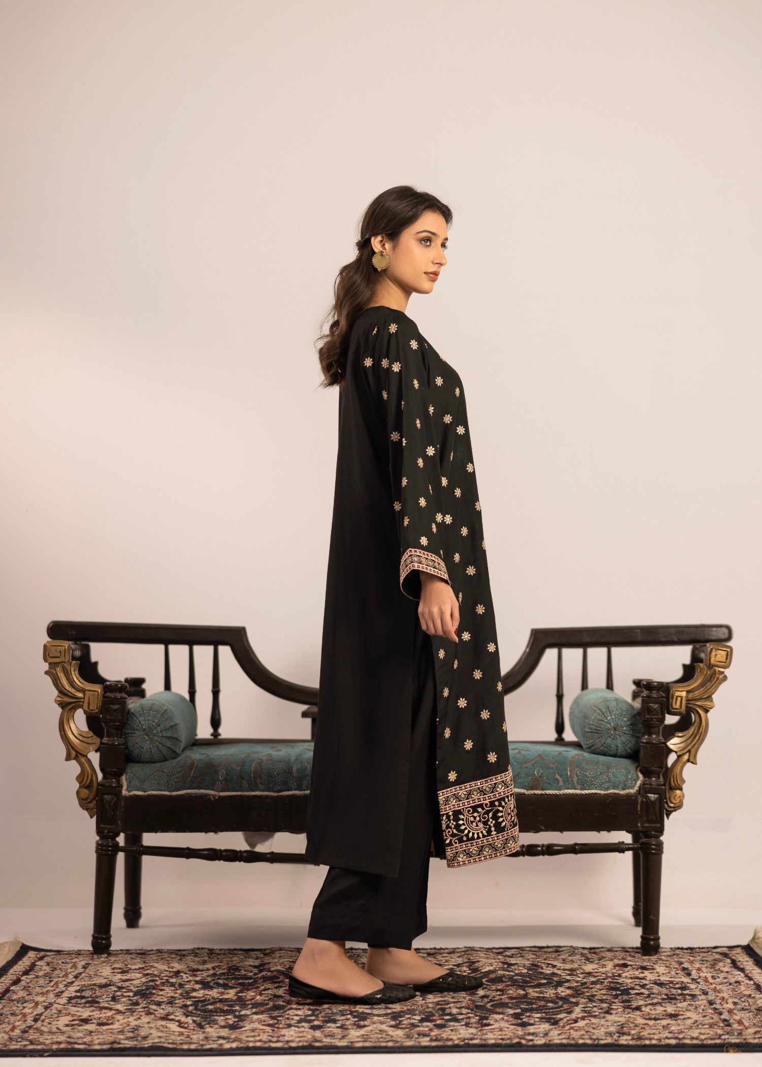chambray Kurta Set in Black