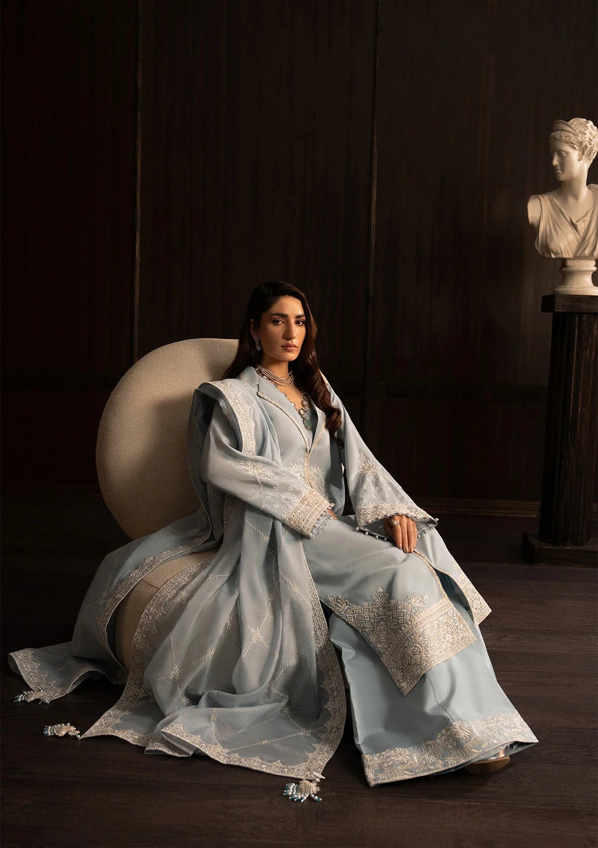 tussar silk Unstitched in Duck egg grey