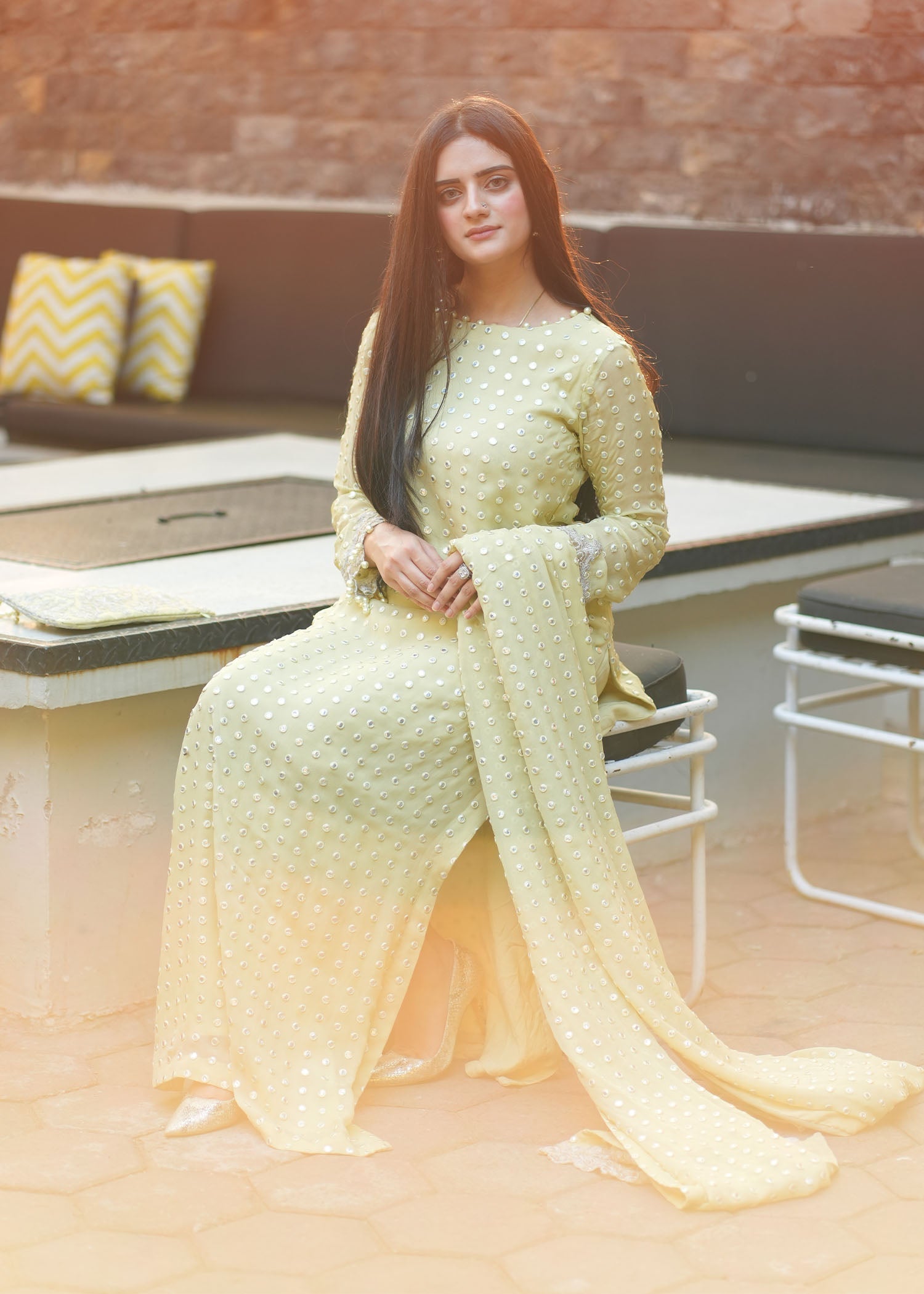 chikankari cotton Kurta Set in Key lime