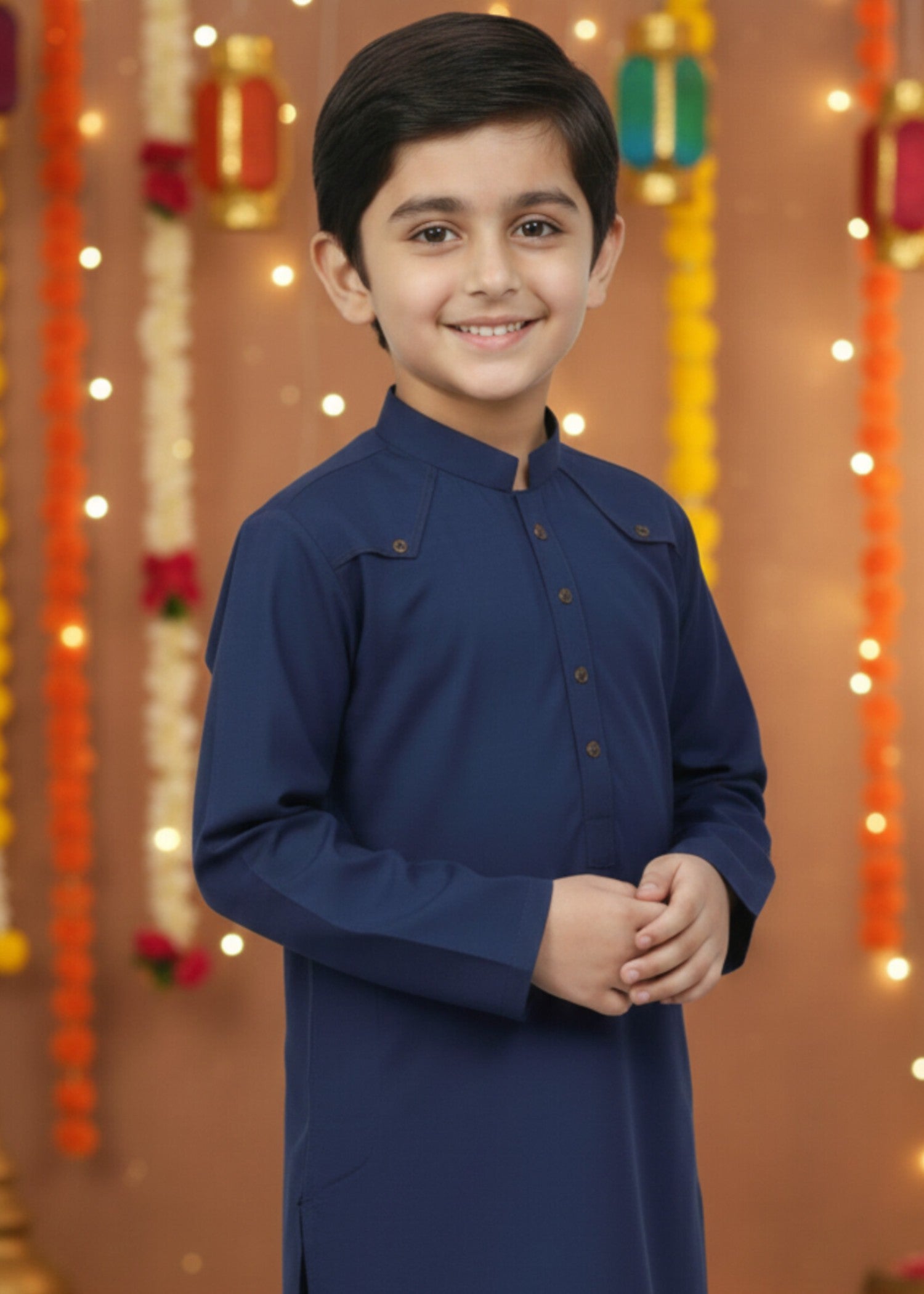 tropical Kurta Set in Navy blue