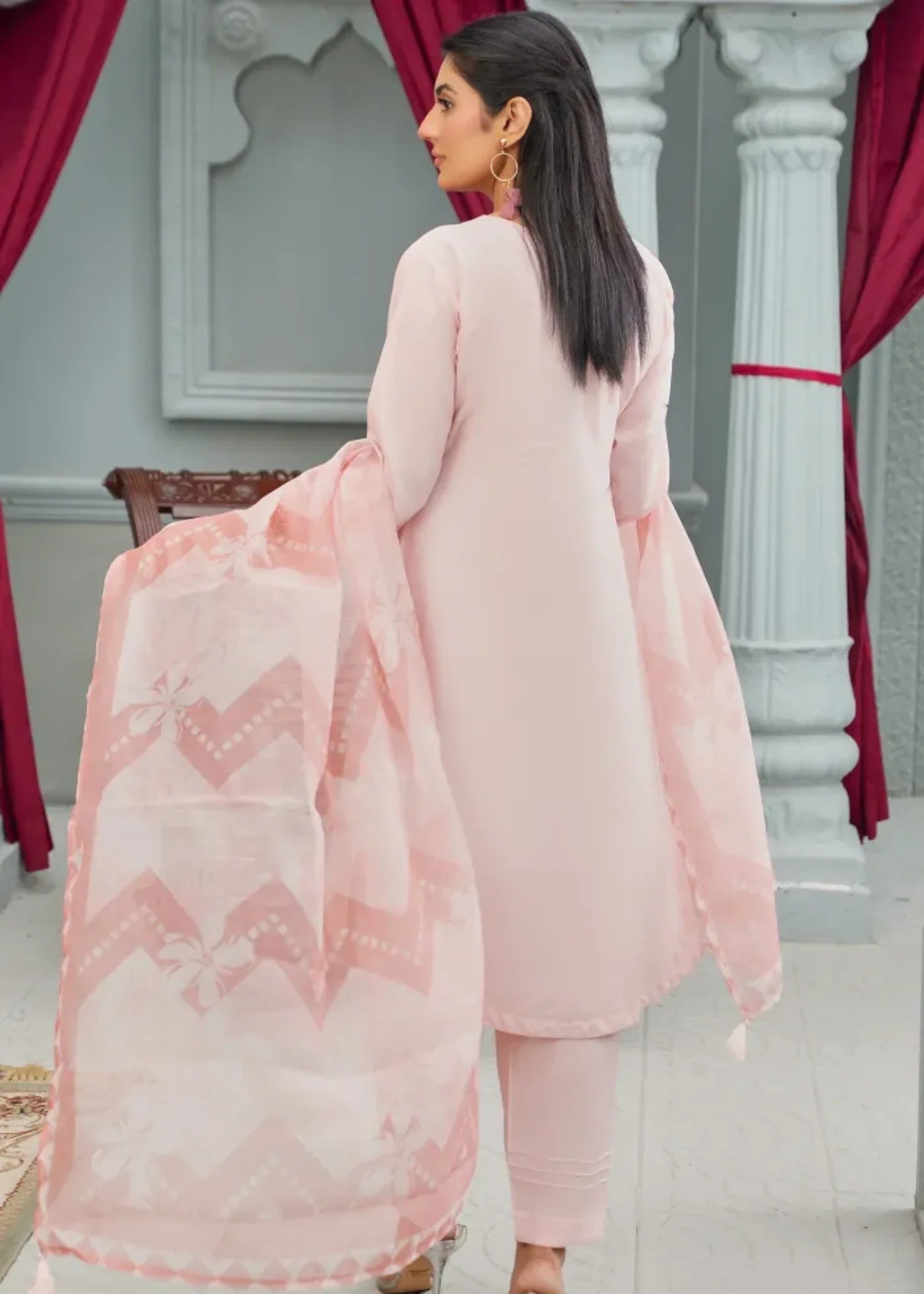 cambric cotton Kurta Set in Peach pink