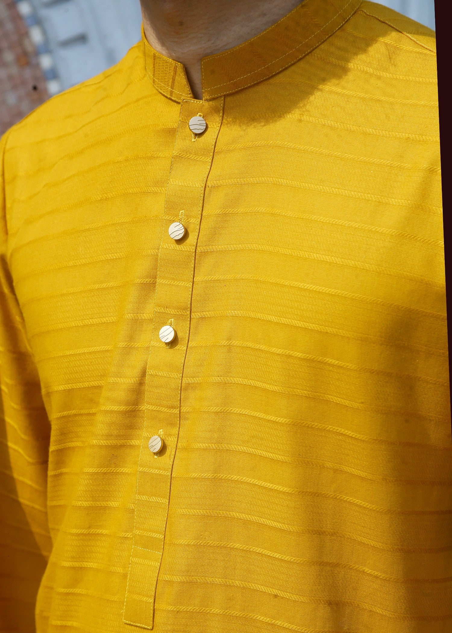 cotton jacquard Kurta in Mustard