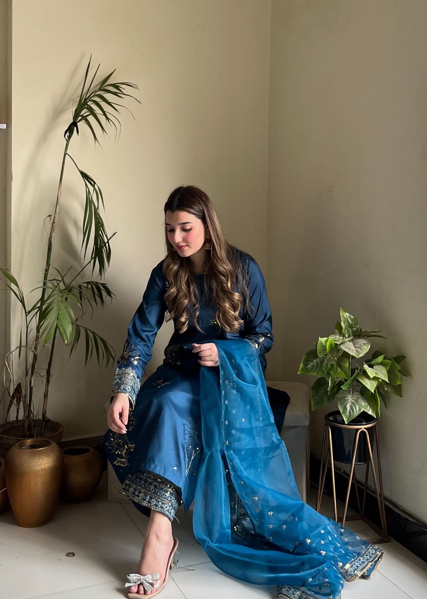kattan silk Kurta Set in Teal
