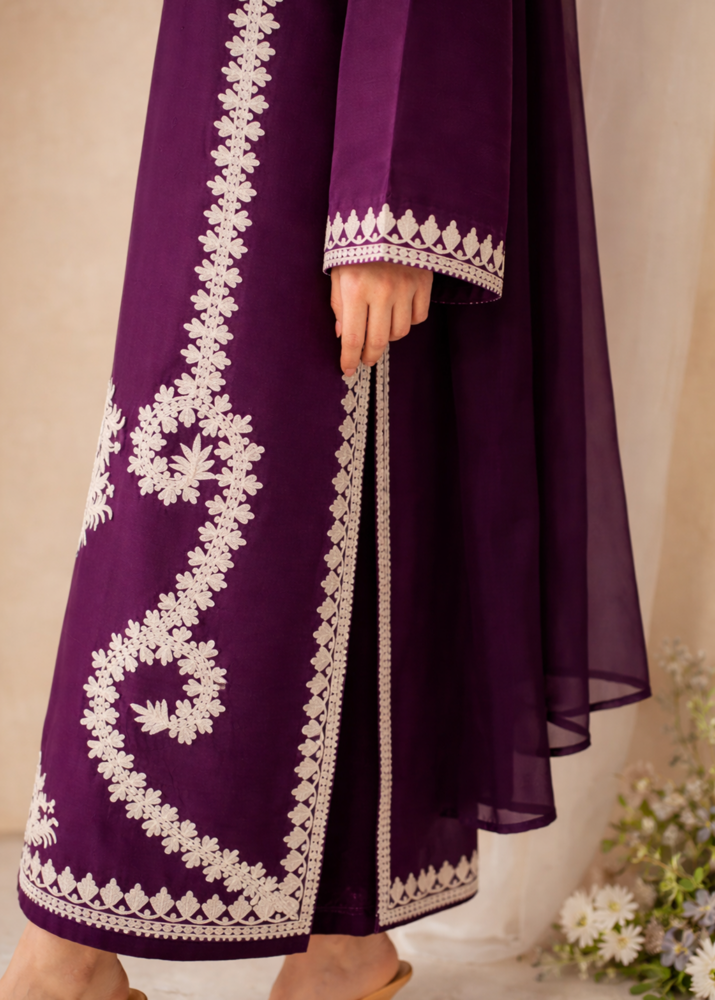 lawn cotton Kurta Set in Plum purple