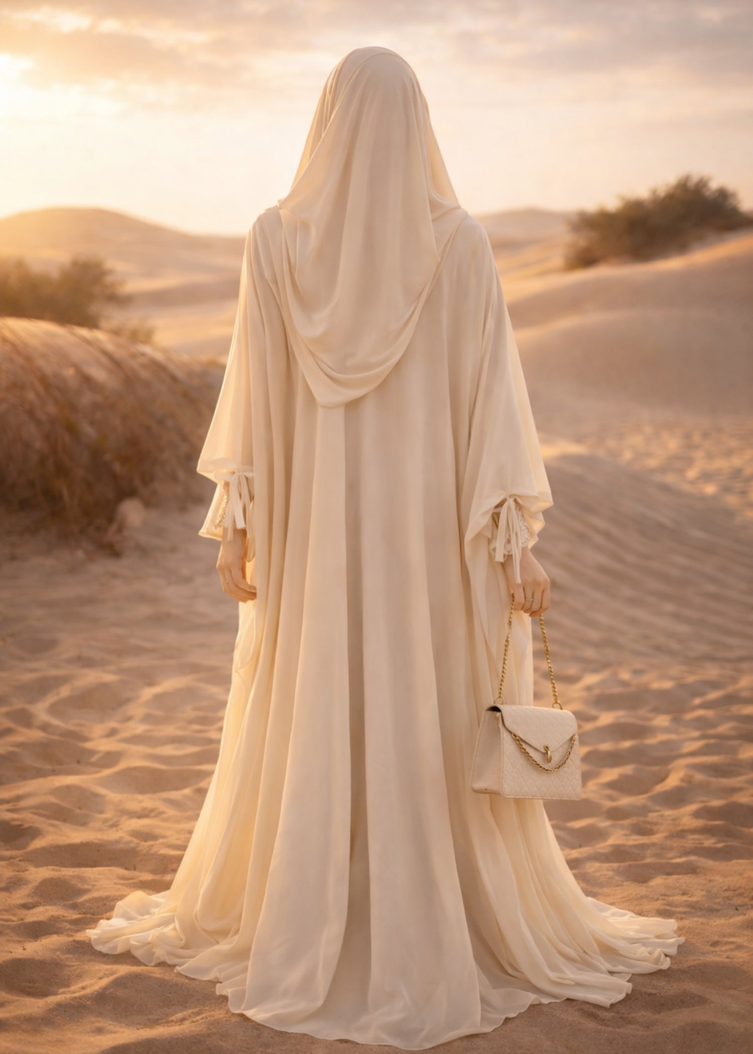 georgette chiffon Abaya in Cream