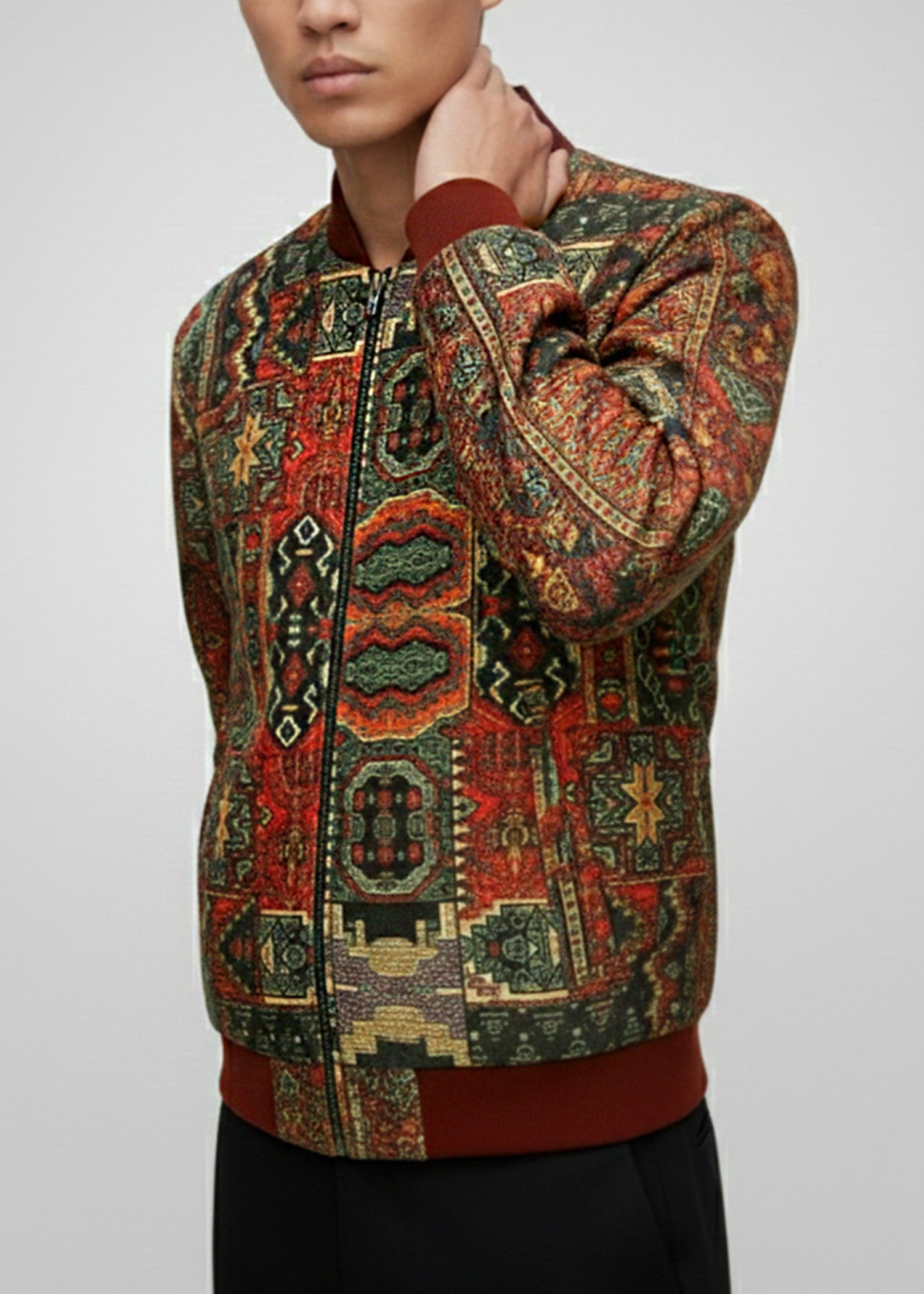 polyester Jacket in Bottle green, red, multi