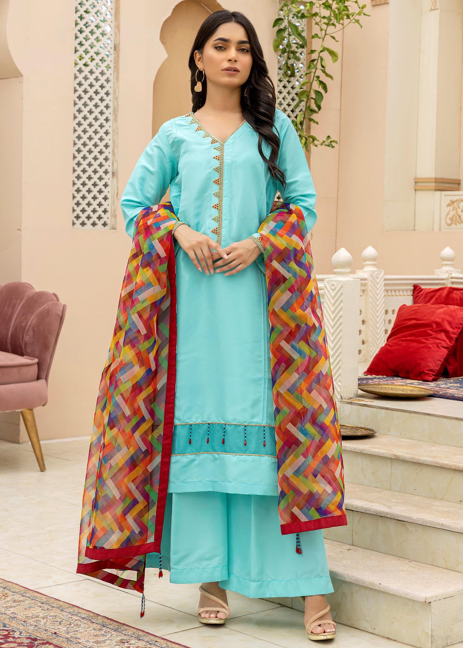 kattan silk Kurta Set in Sky blue