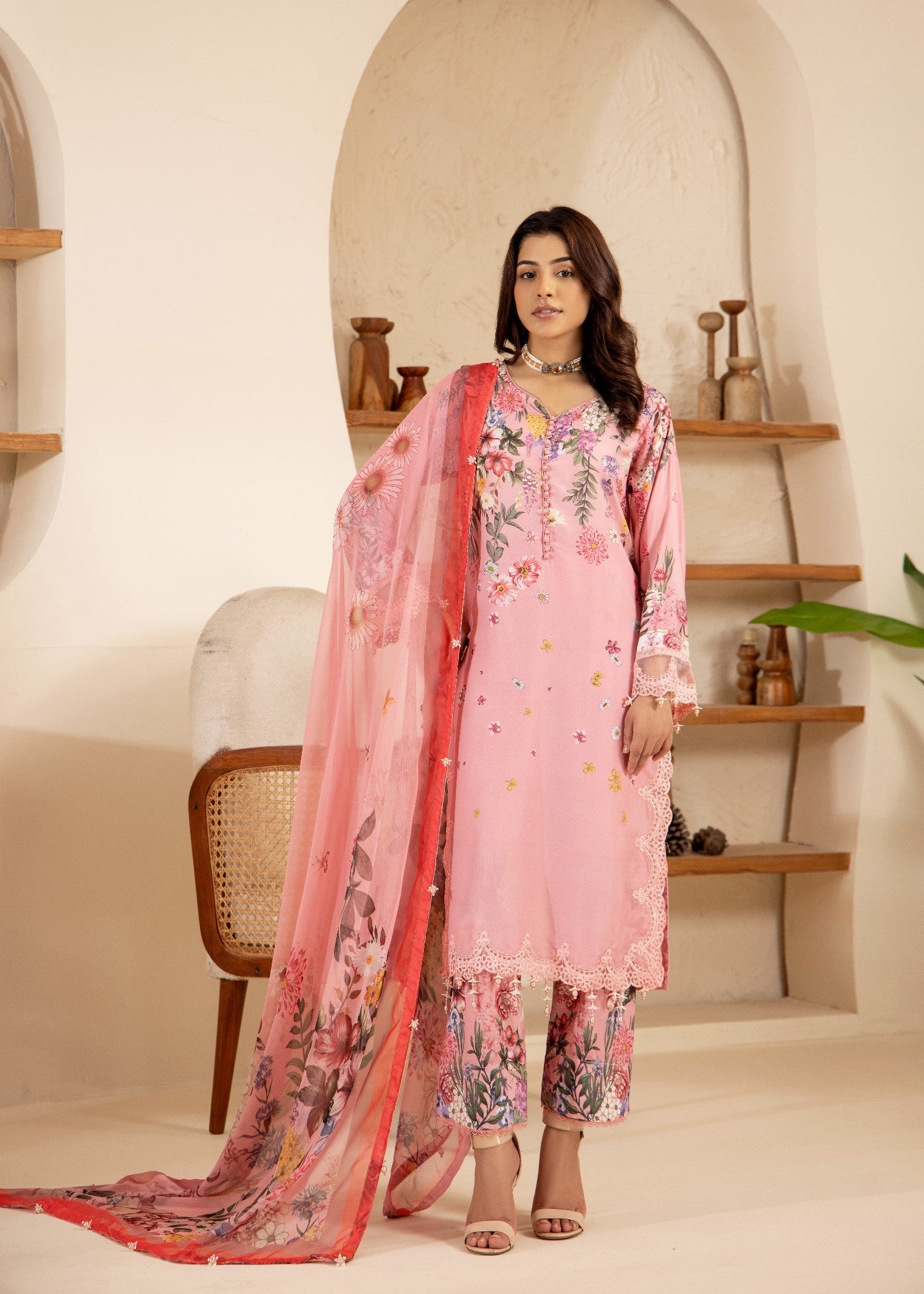 poly silk Kurta Set in Pink