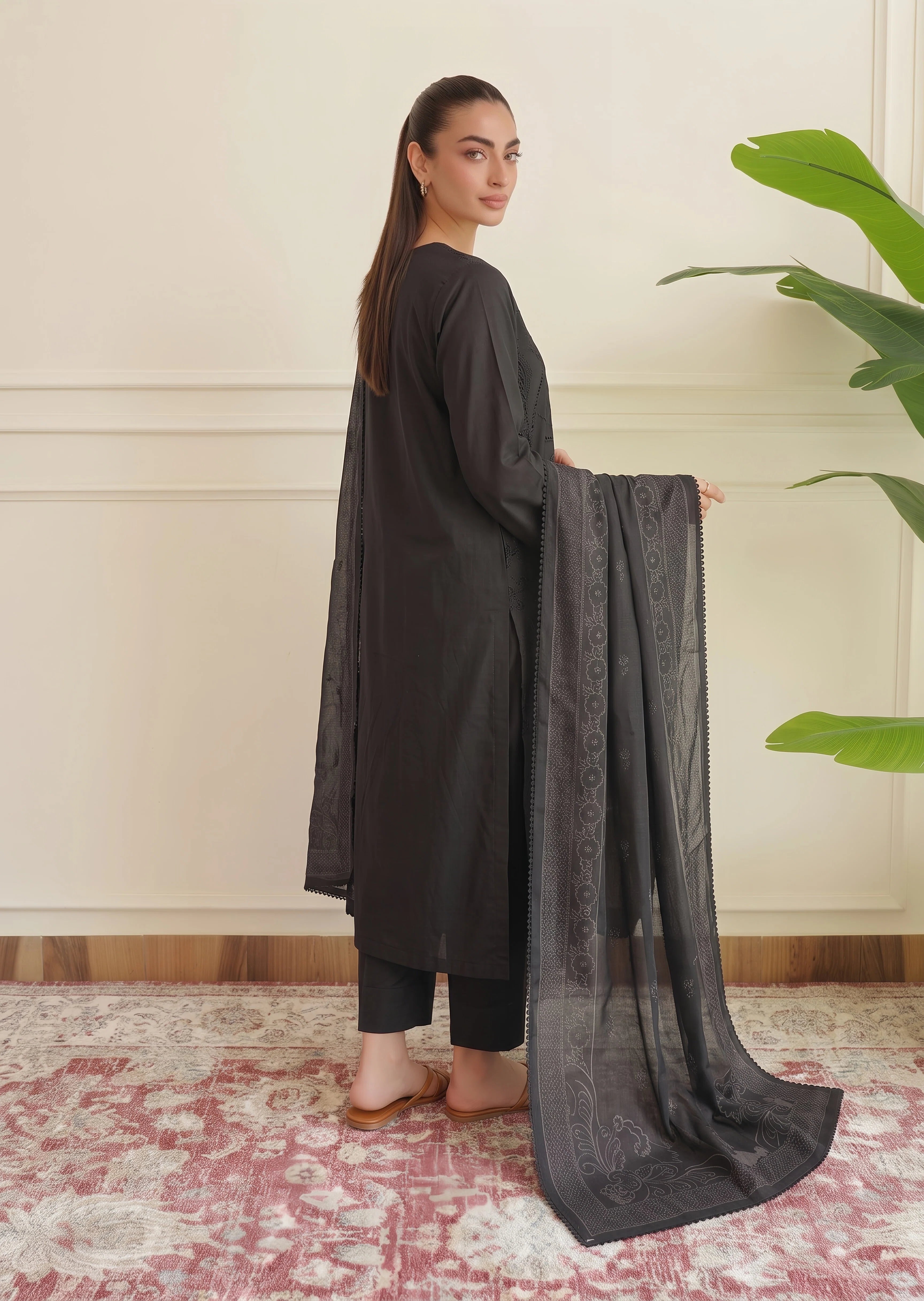 cotton linen Kurta Set in Black