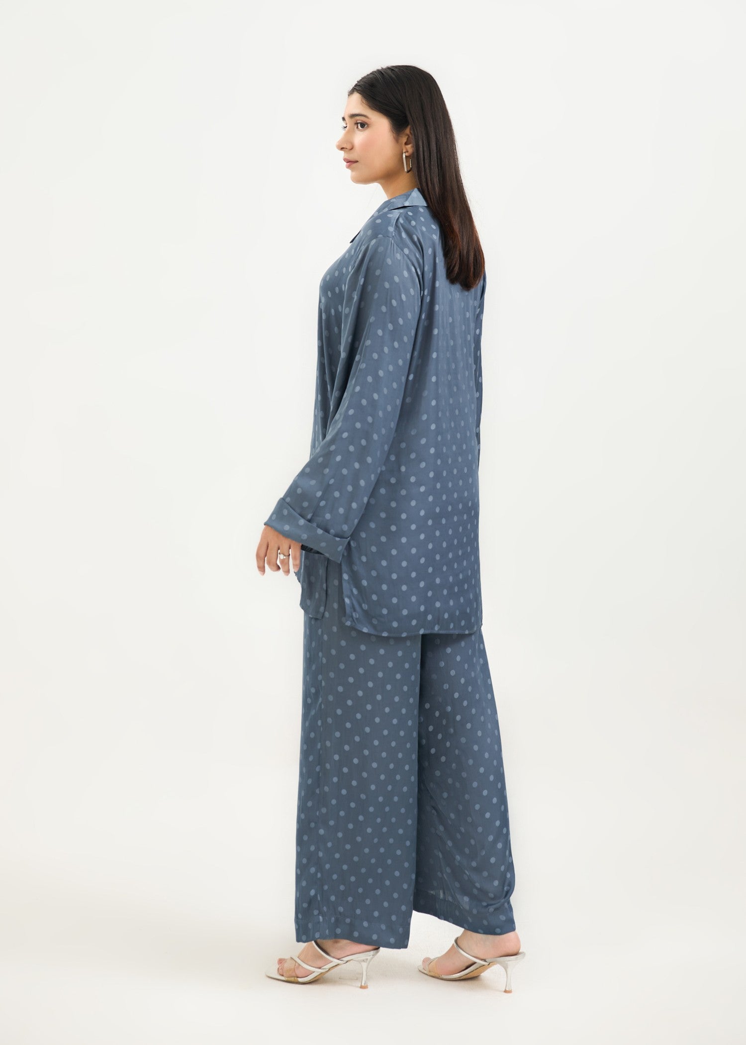 poly silk Co ord Sets in Duck egg grey