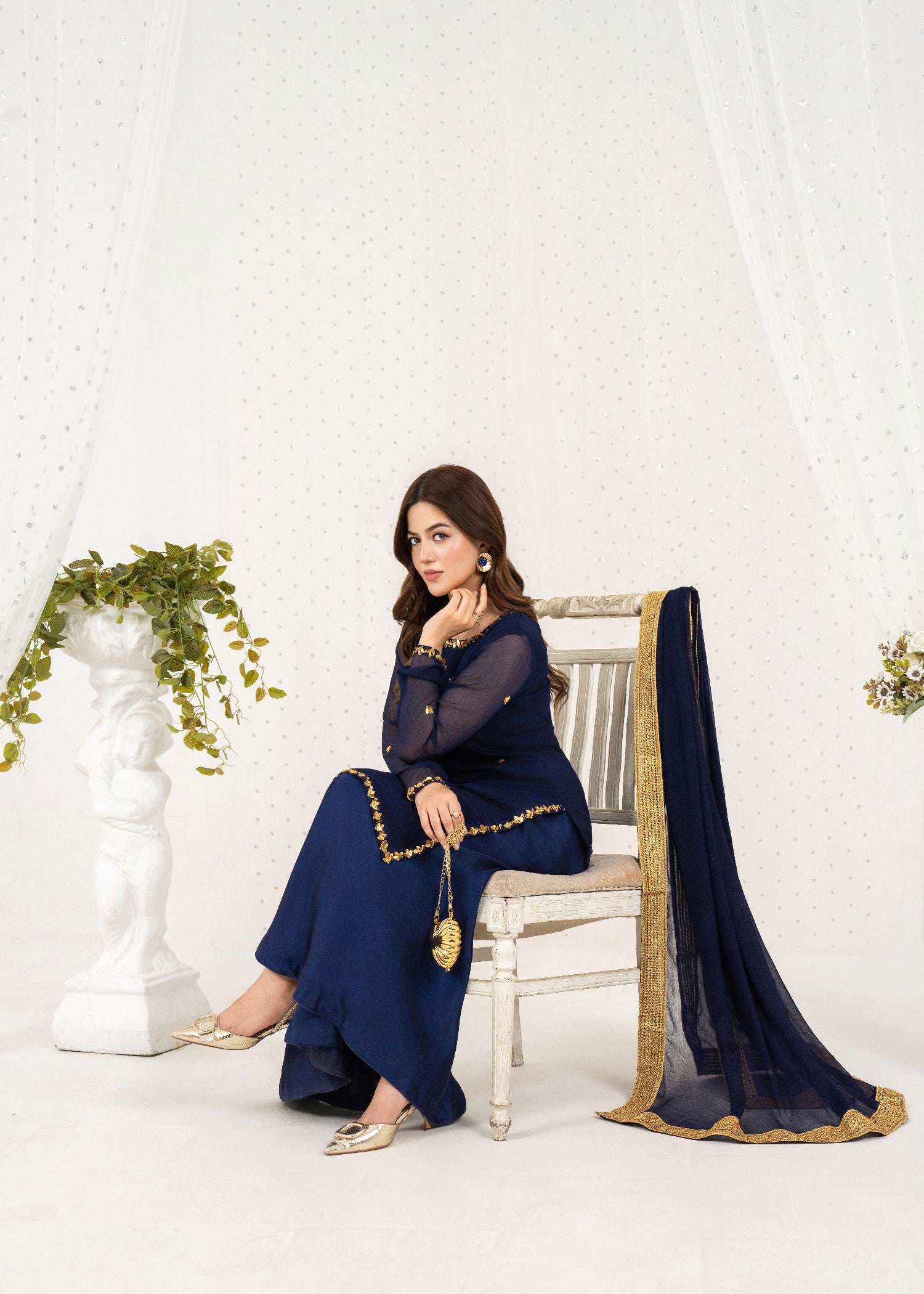 chiffon Sharara in Navy blue