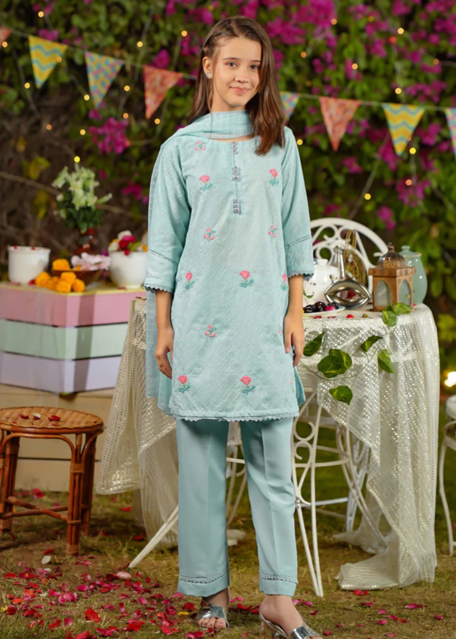 chikankari cotton Kurta Set in Sky blue