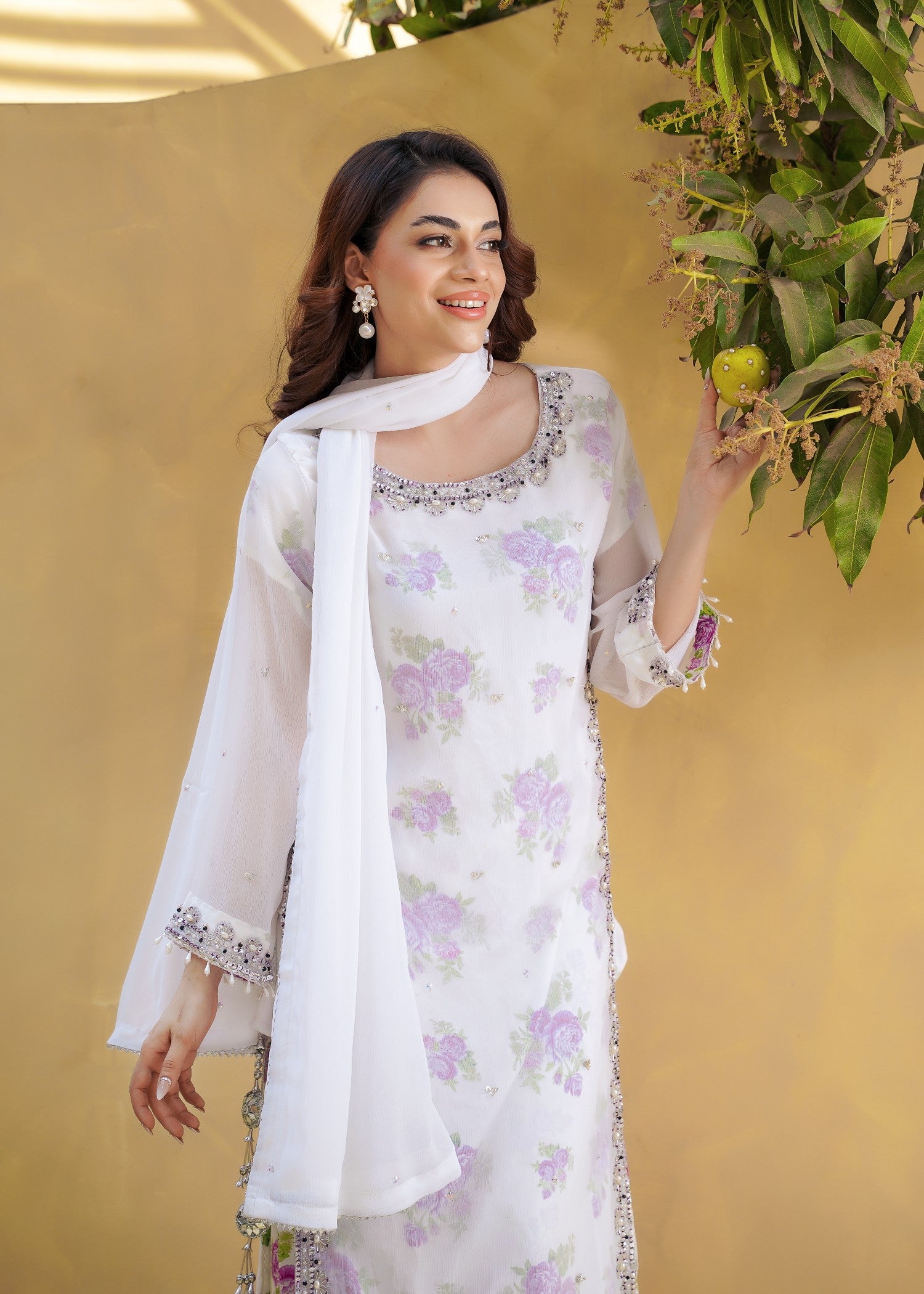chiffon Kurta Set in Periwinkle