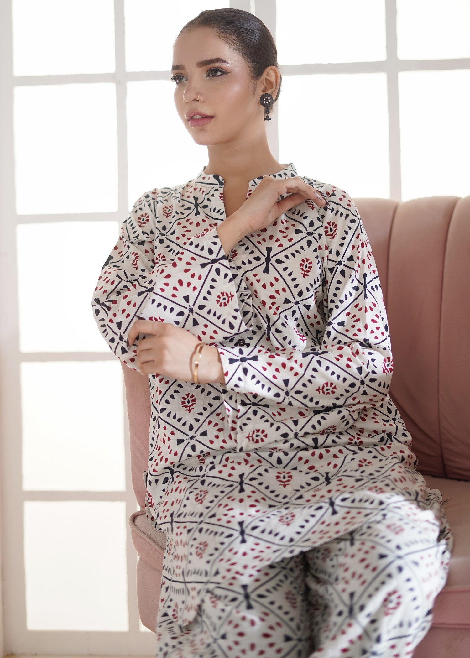 lawn Co Ord Sets in Black, red, off-white