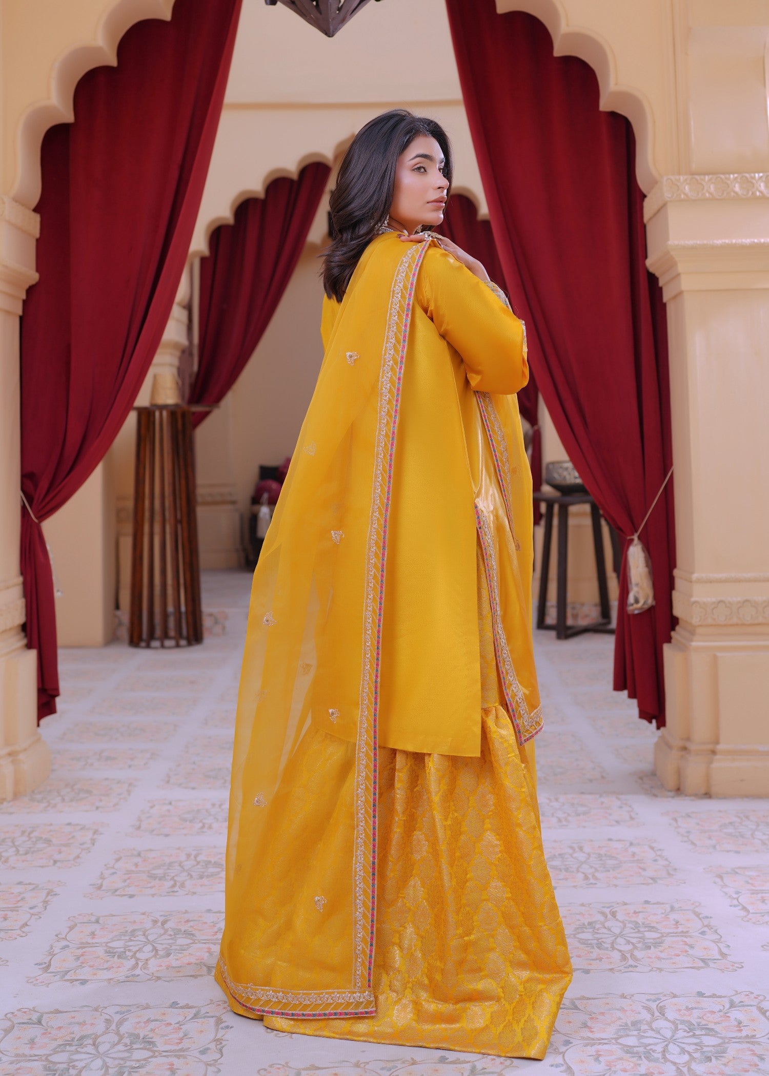 silk Gharara in Yellow