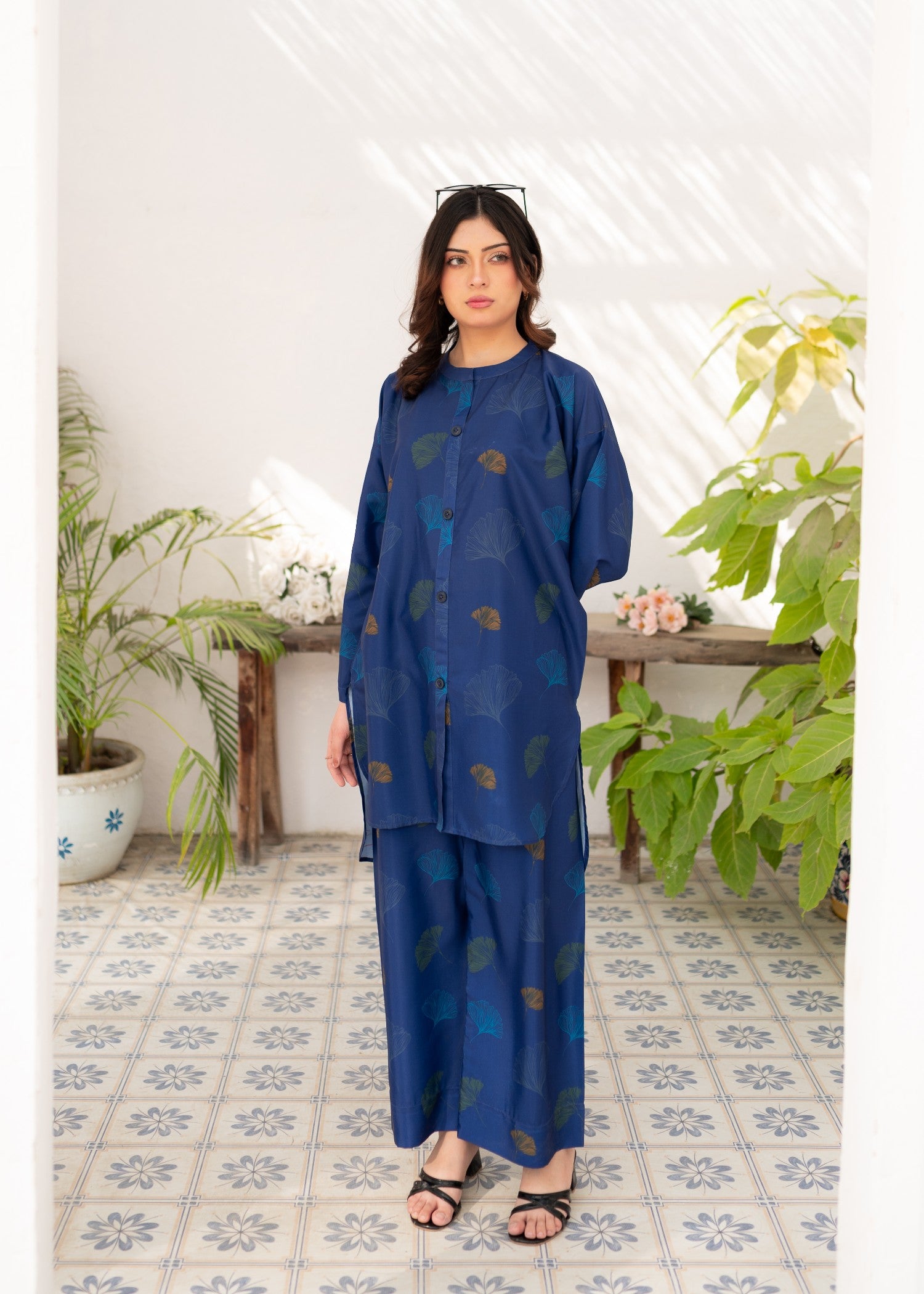 crepe polyester Co Ord Sets in Navy blue