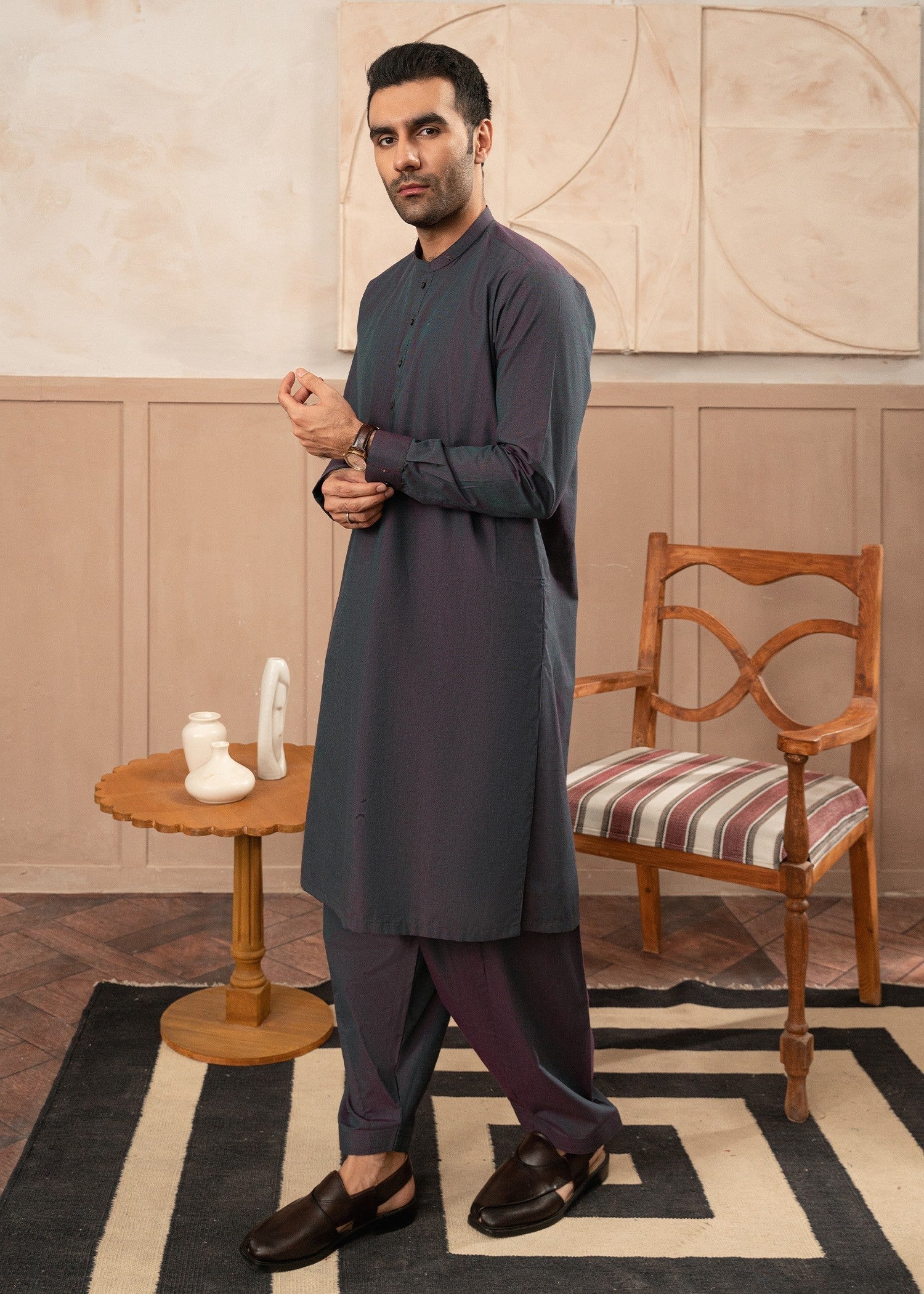 cotton Shalwar Kameez in Dark grey