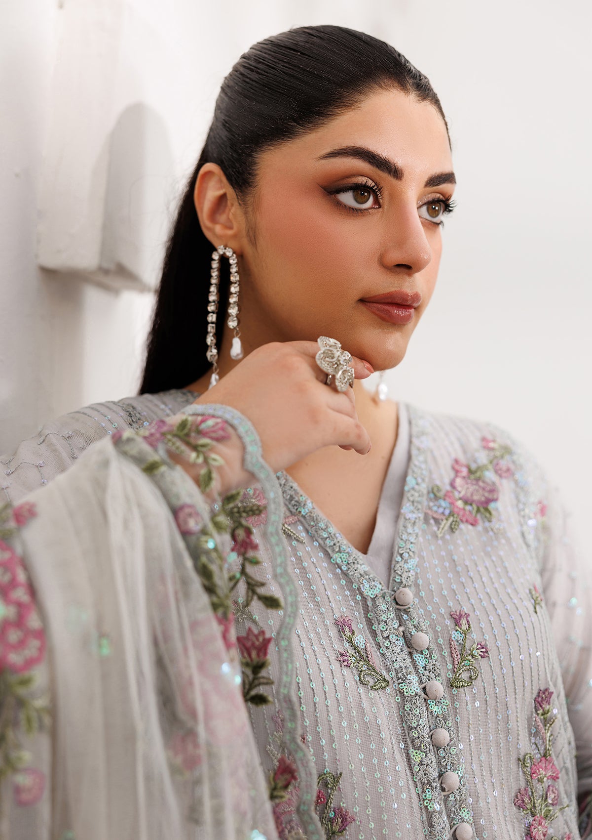 pk raw silk Kurta Set in Ash grey