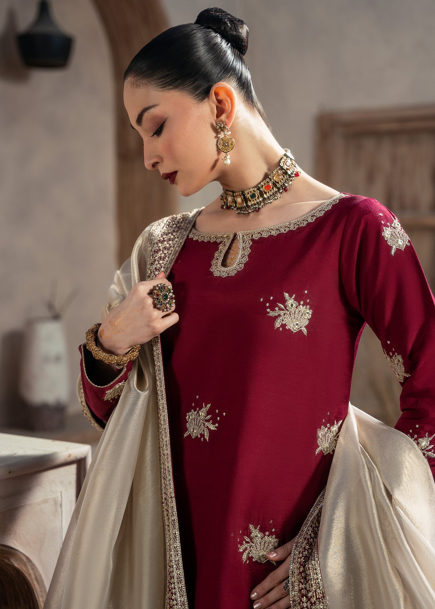 raw silk Gharara in Maroon