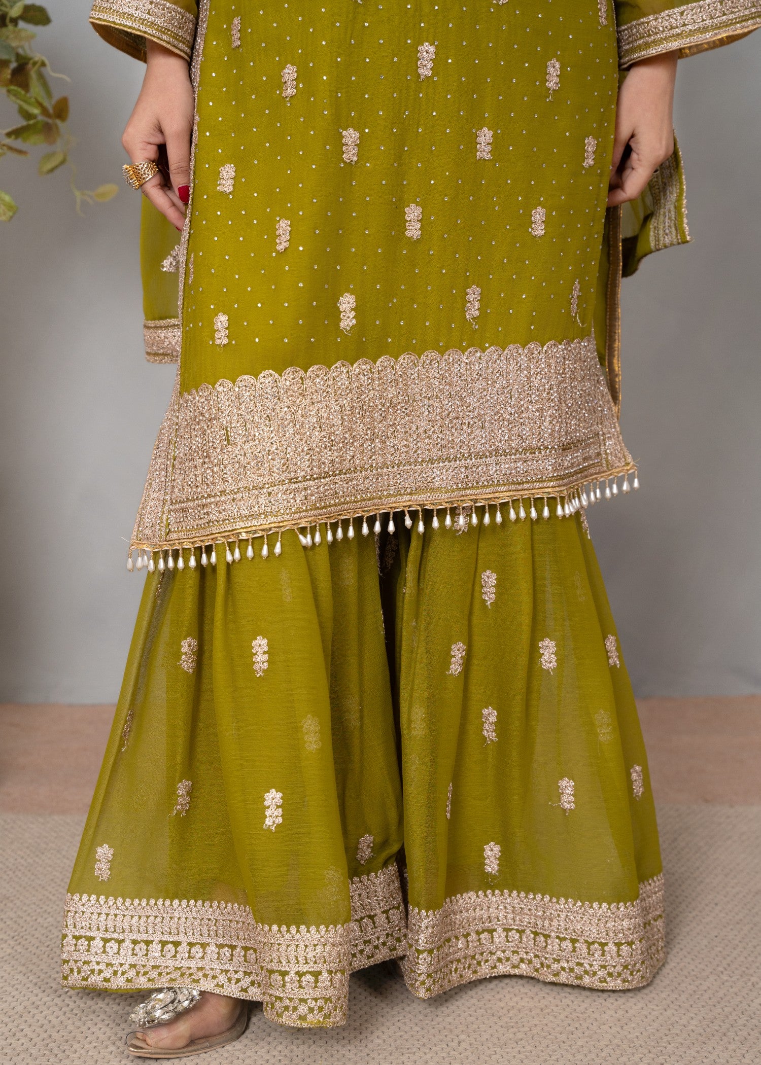 chiffon Gharara in Apple green