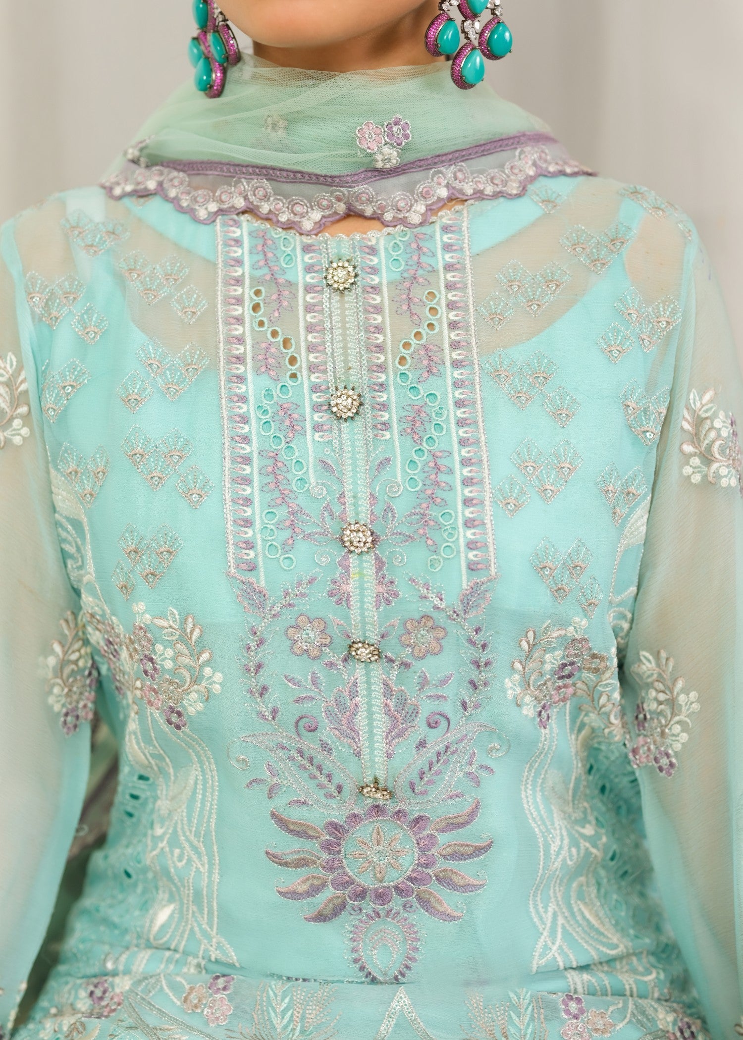 chiffon Kurta Set in Electric blue