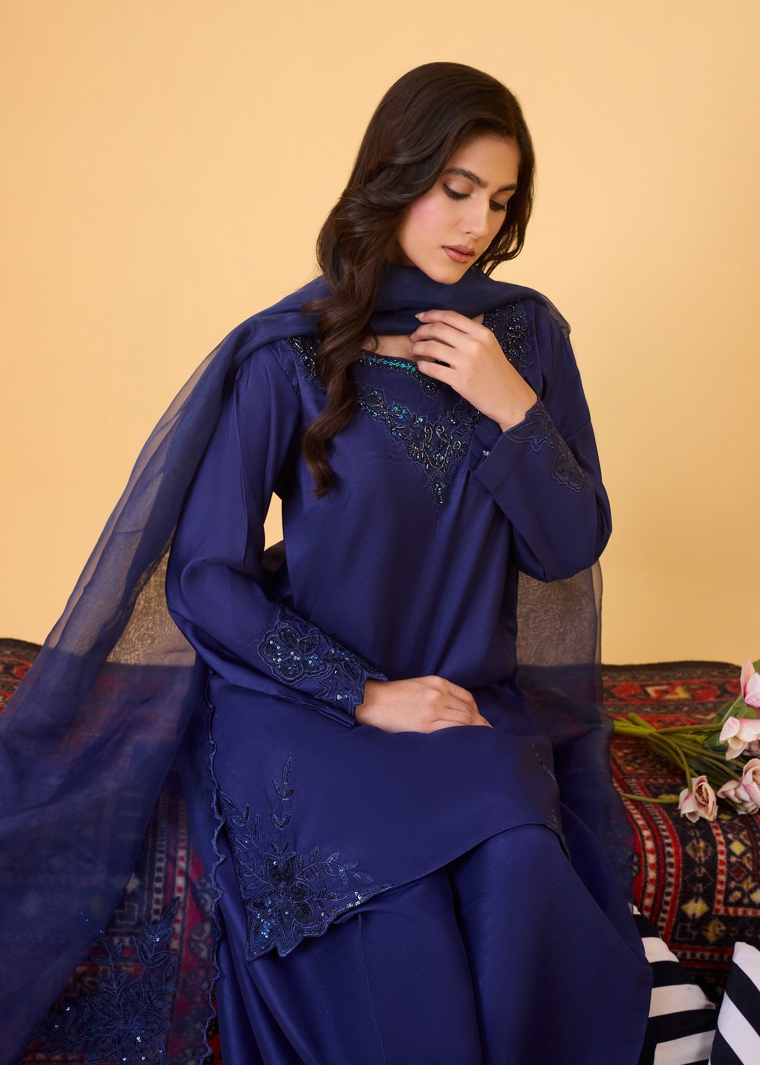 kattan silk Kurta Set in Navy blue
