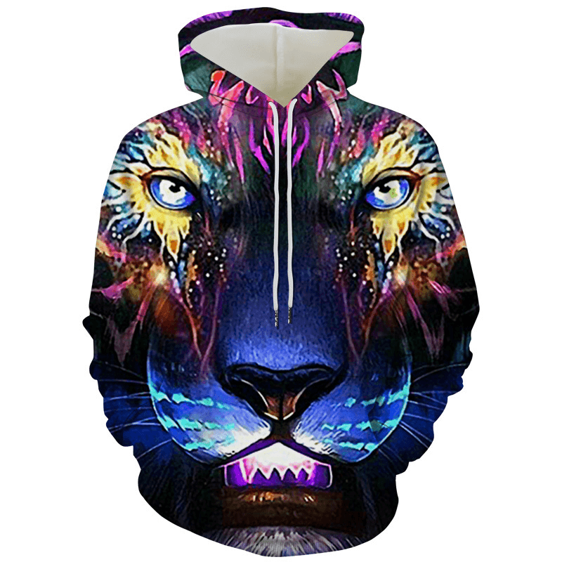Men'S Tiger Series 3D Printing Hooded Loose Sweater
