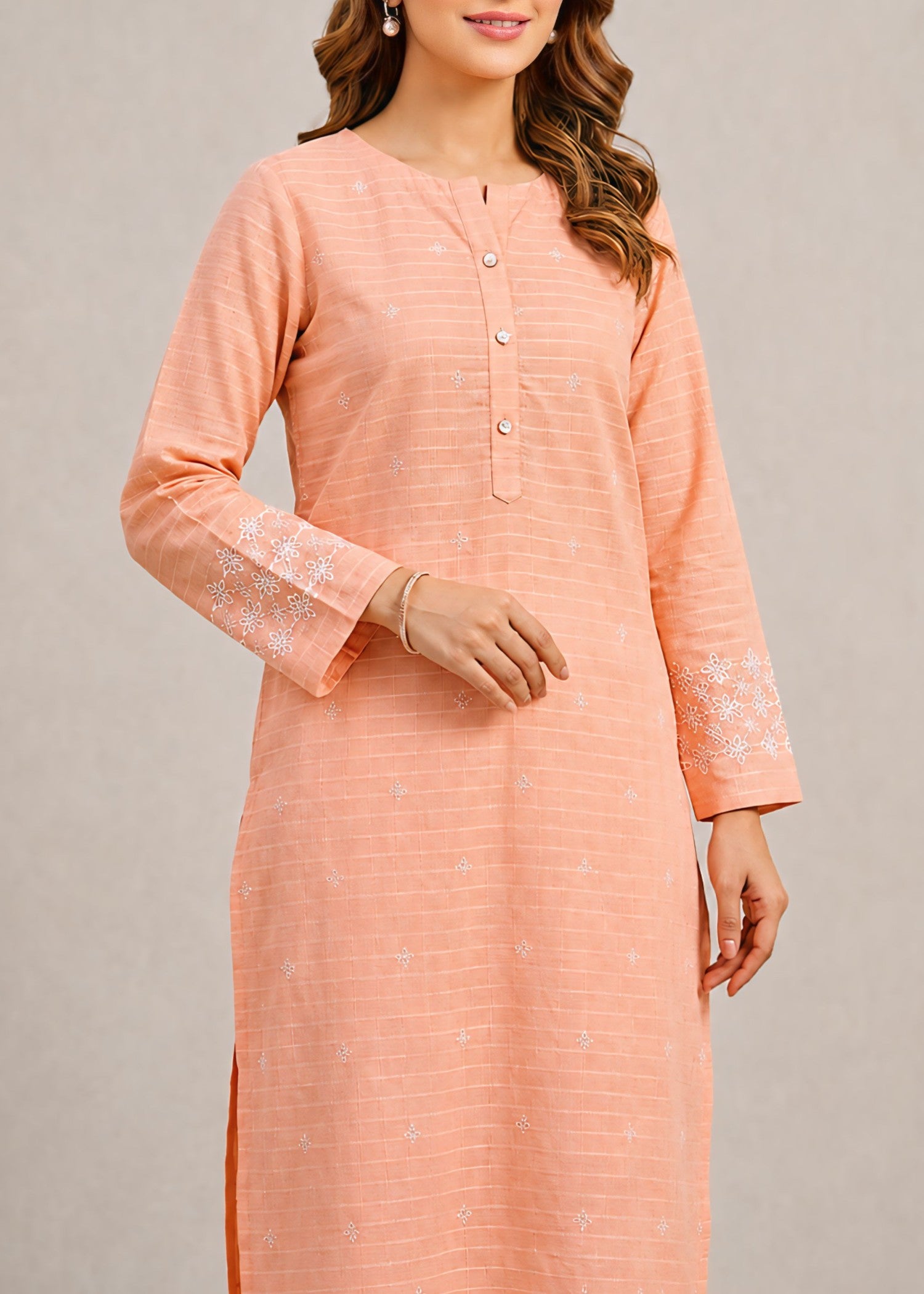 lawn cotton Kurti in Peach pink