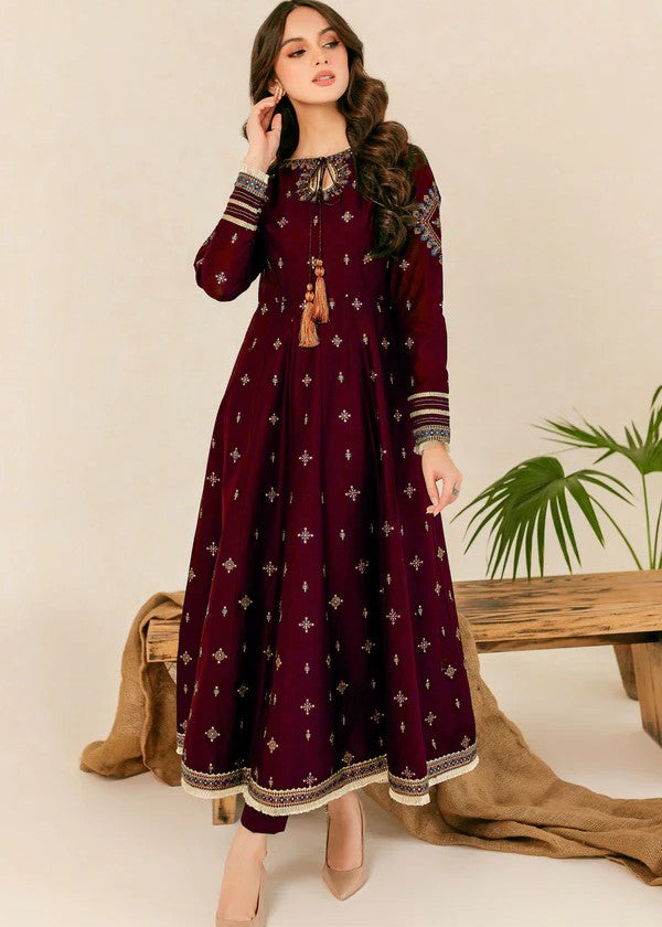 cotton Anarkali in Maroon