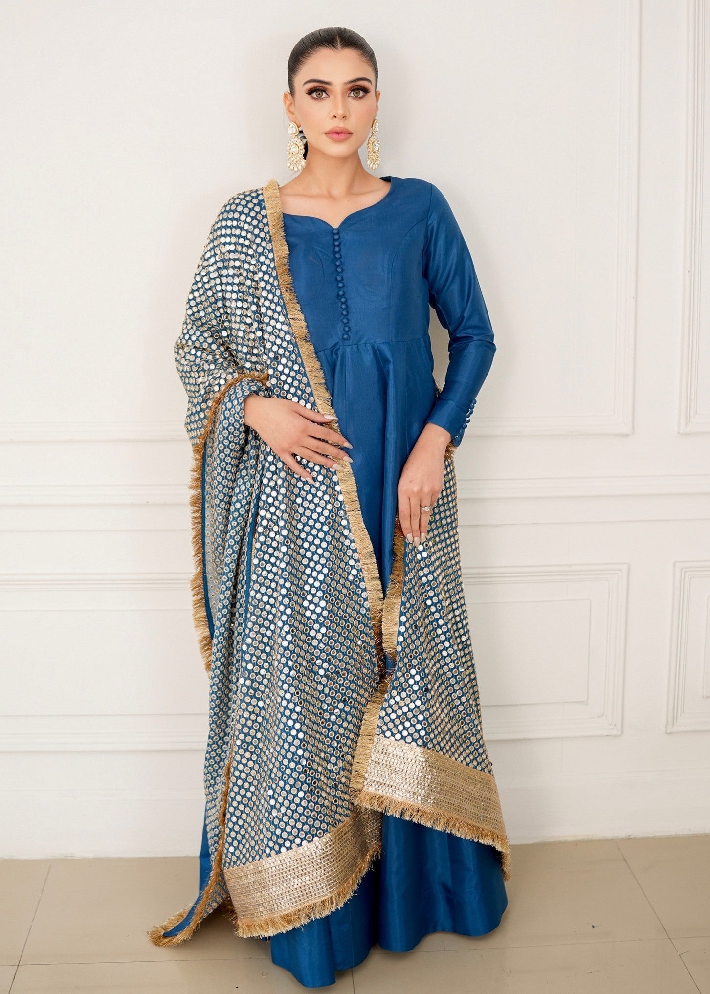 kattan silk Pishwas in Teal