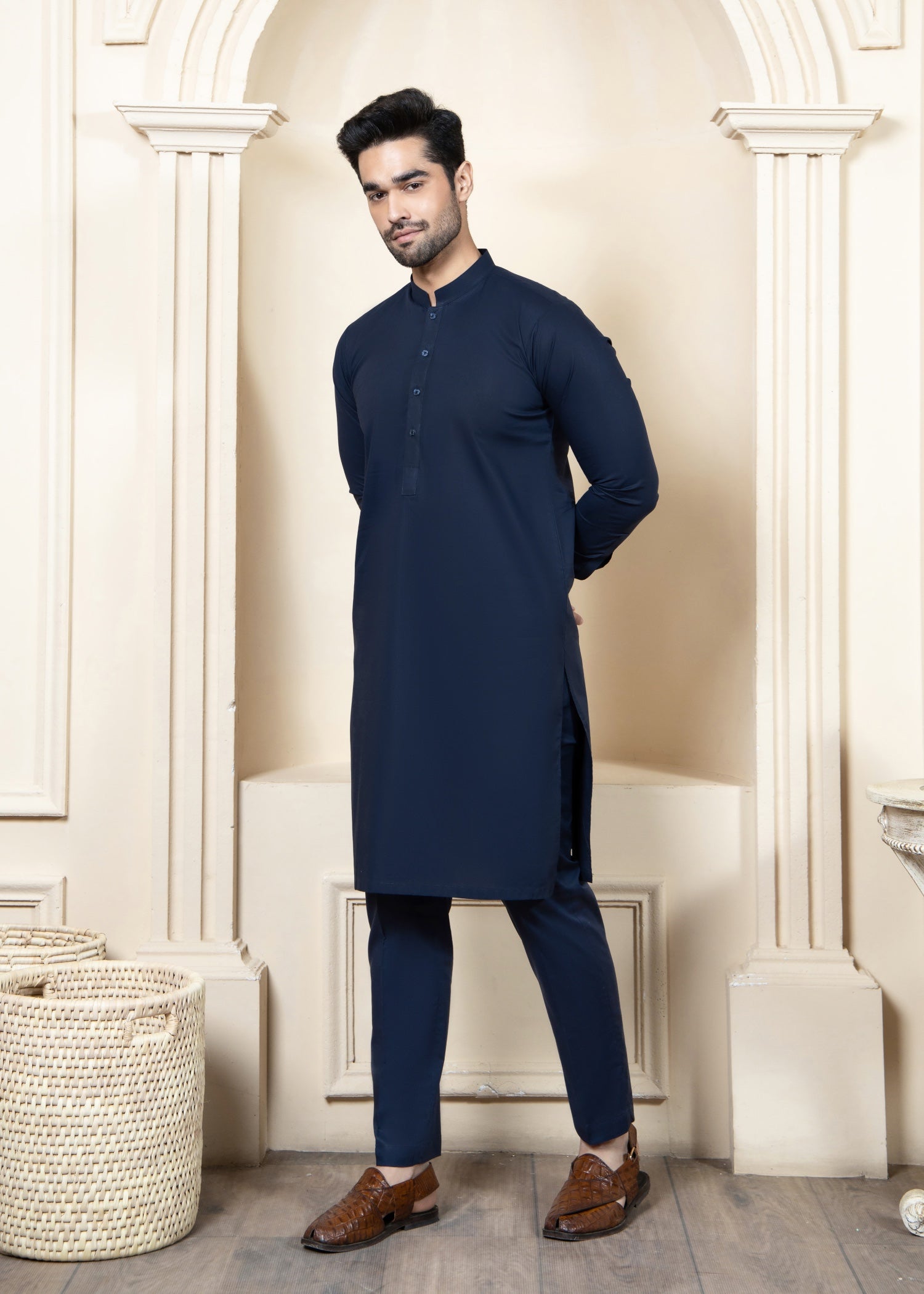 cotton Kurta Set in Navy blue
