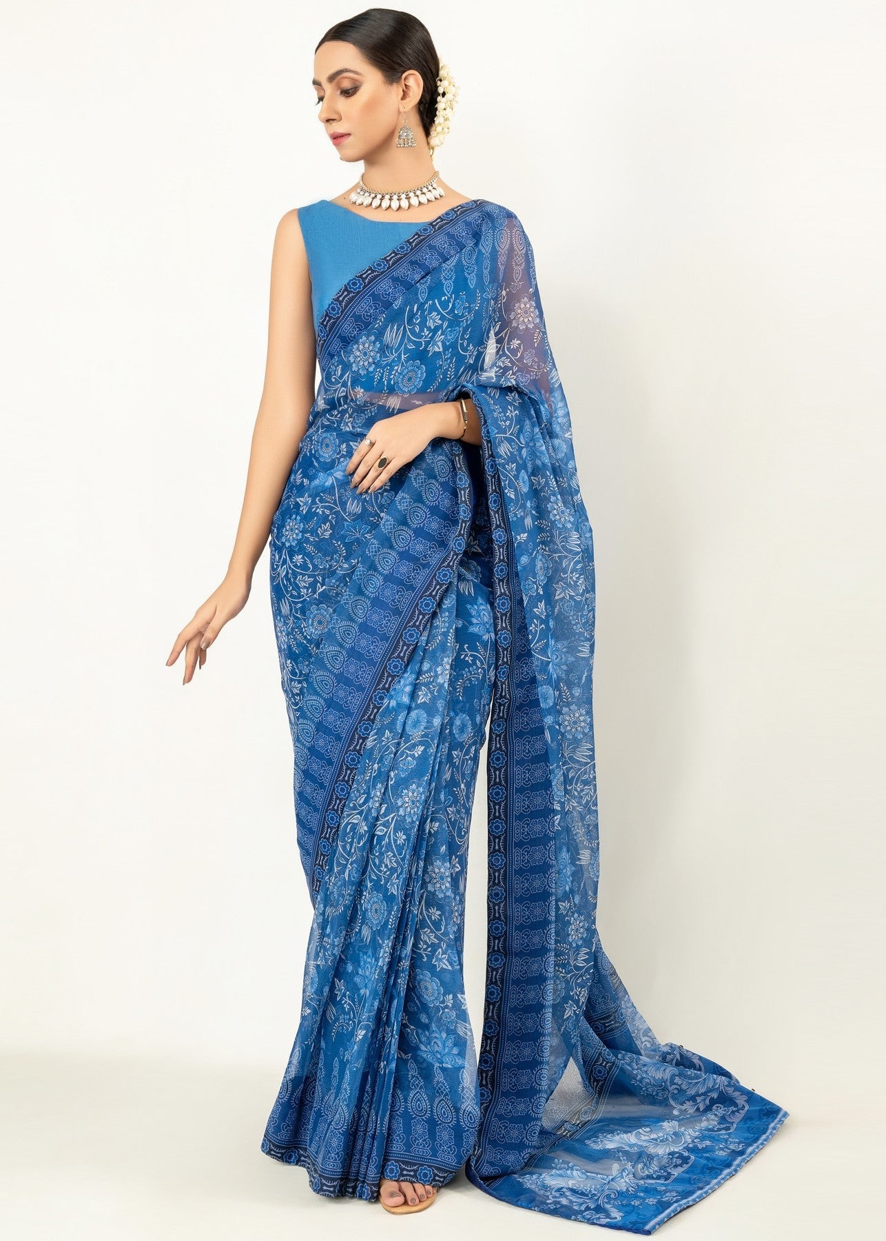 chiffon Unstitched in Dark blue