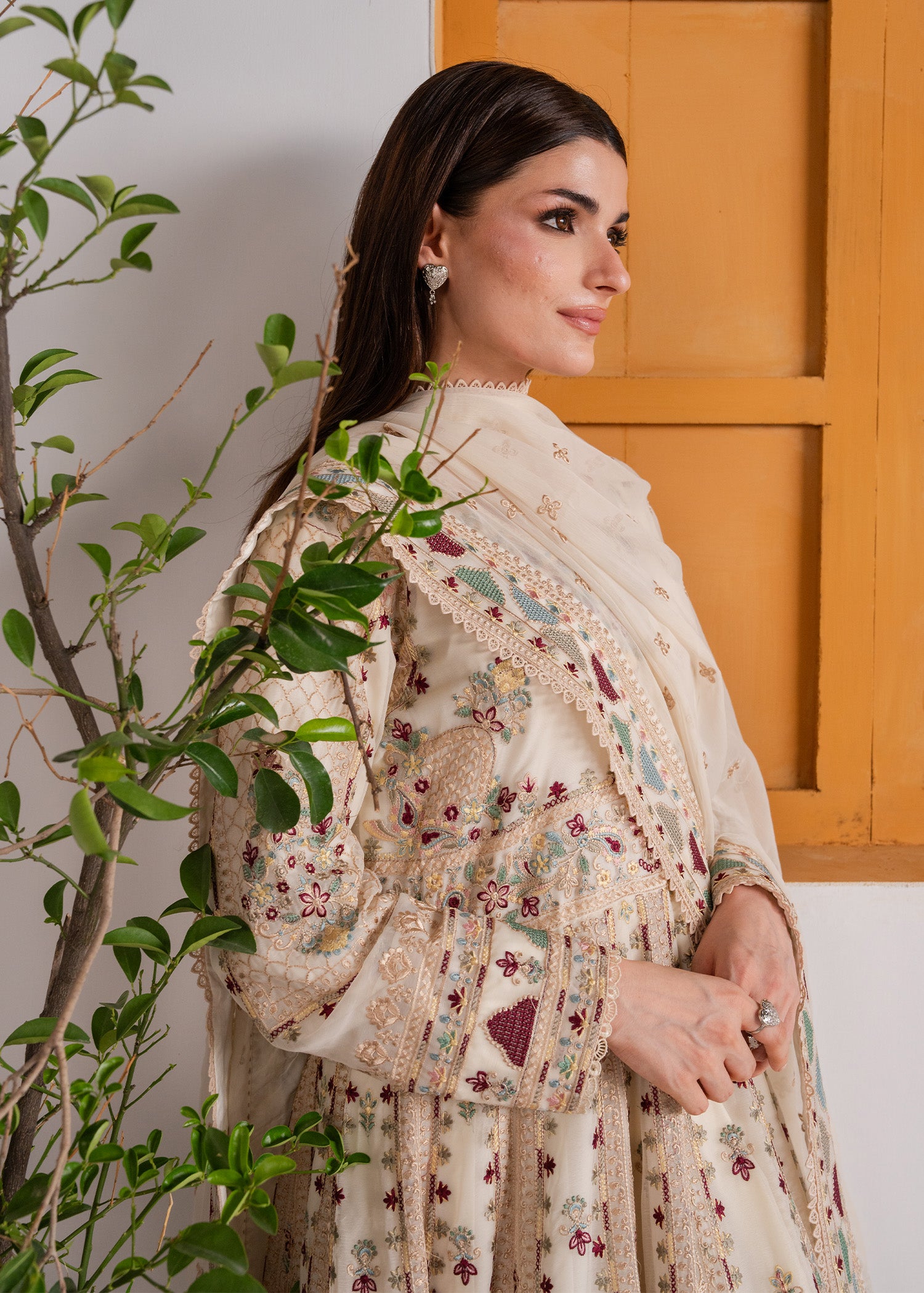 chiffon Anarkali in Off-white
