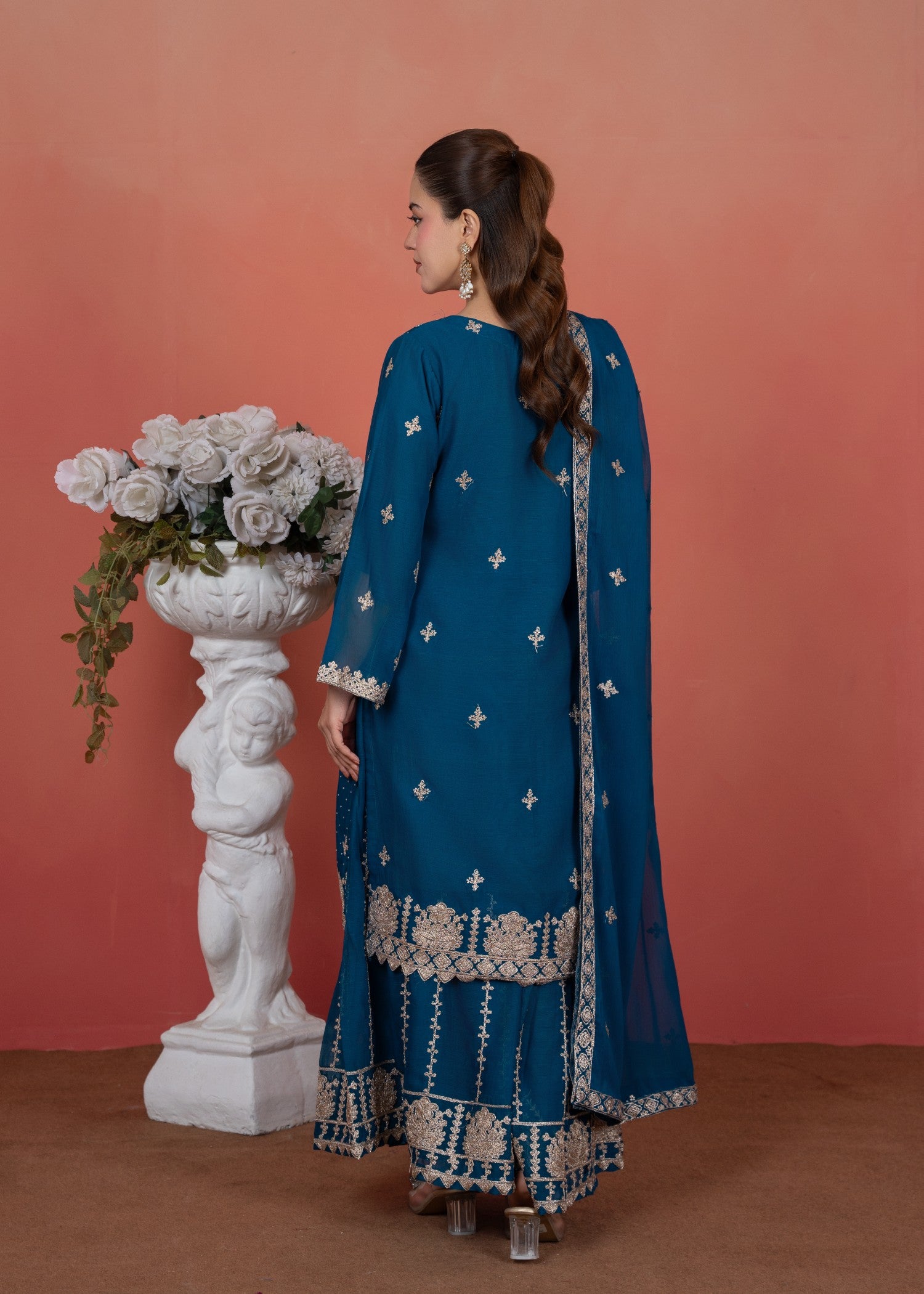 chiffon Kurta Set in Azure