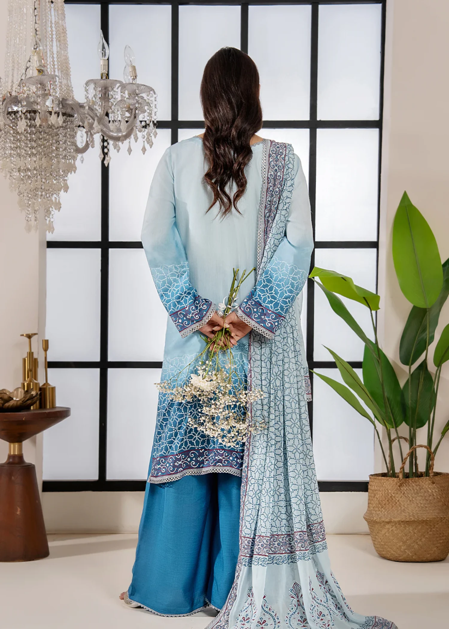 raw silk Unstitched in Sky blue